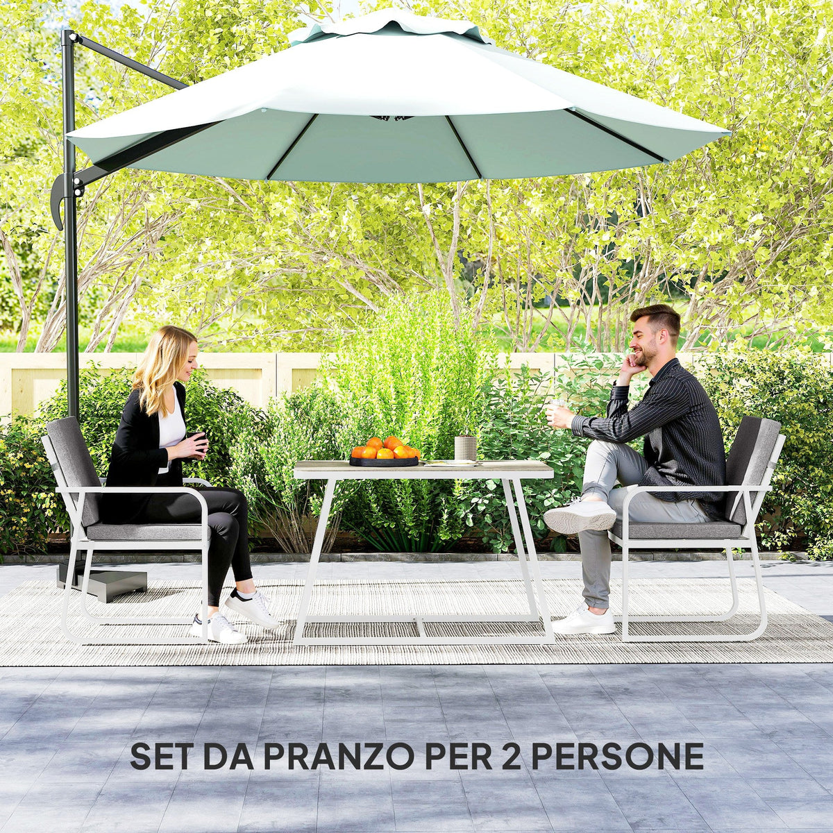 EasyComfort Set 3-delig tuinset met 2 stoelen en tafel, wit