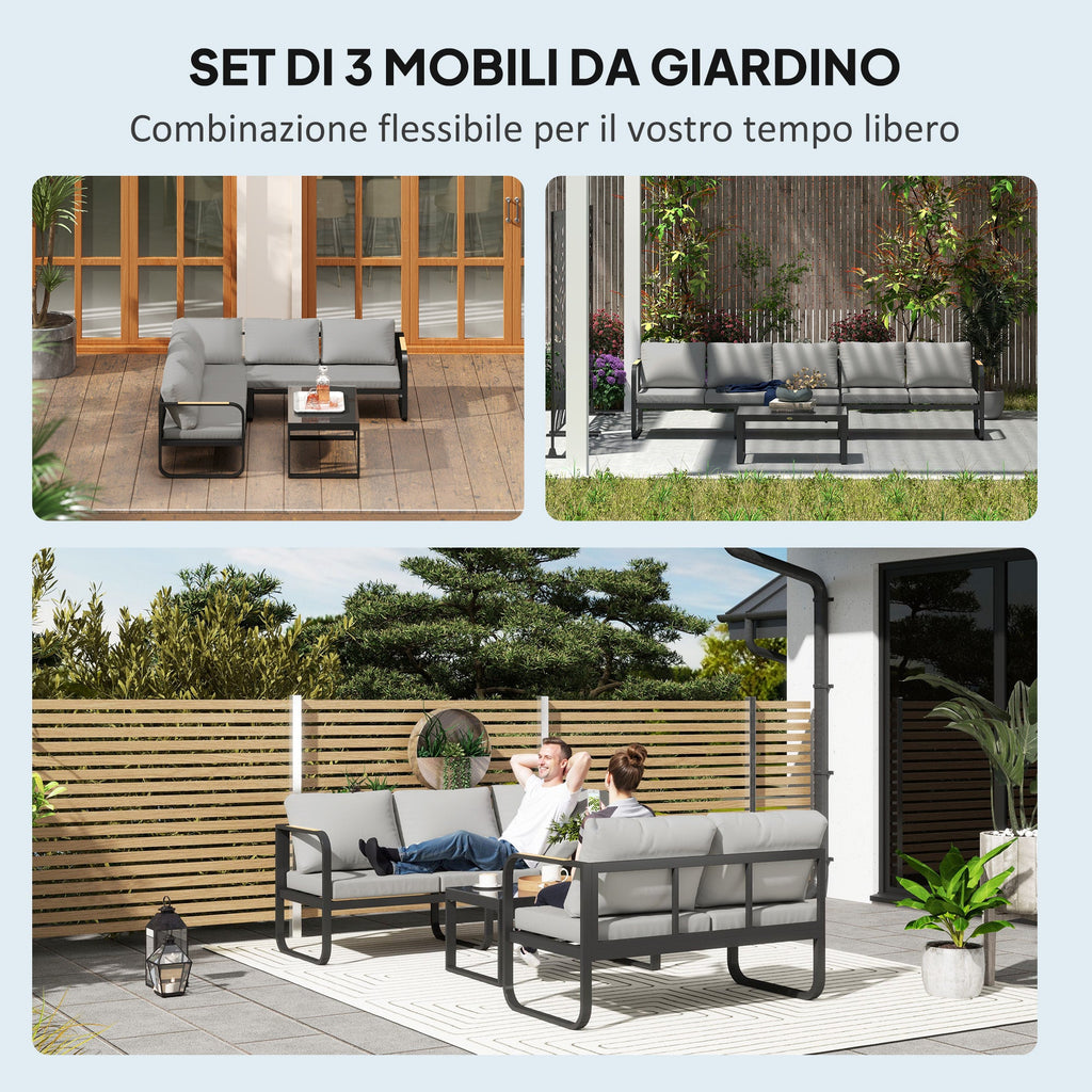 EasyComfort Set 3-delig tuinmeubelset met 3-zits bank (chaise longue)