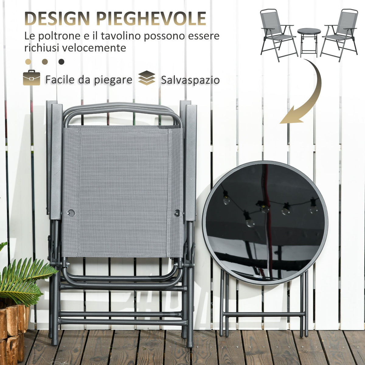 EasyComfort 3-delige tuinset met 2 stoelen en koffietafel Ø45 cm