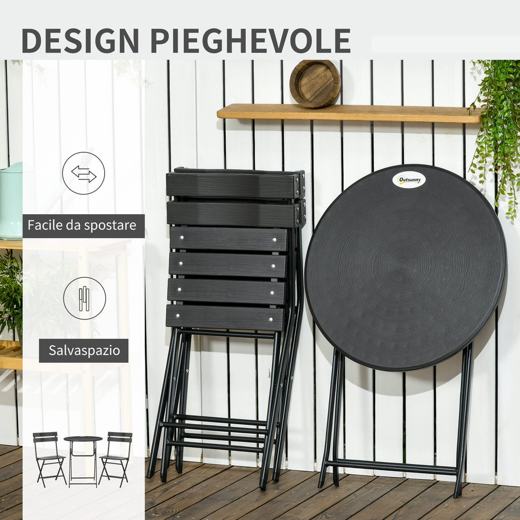 EasyComfort 3-delige tuinset met inklapbare tafel en 2 stoelen - donkergrijs
