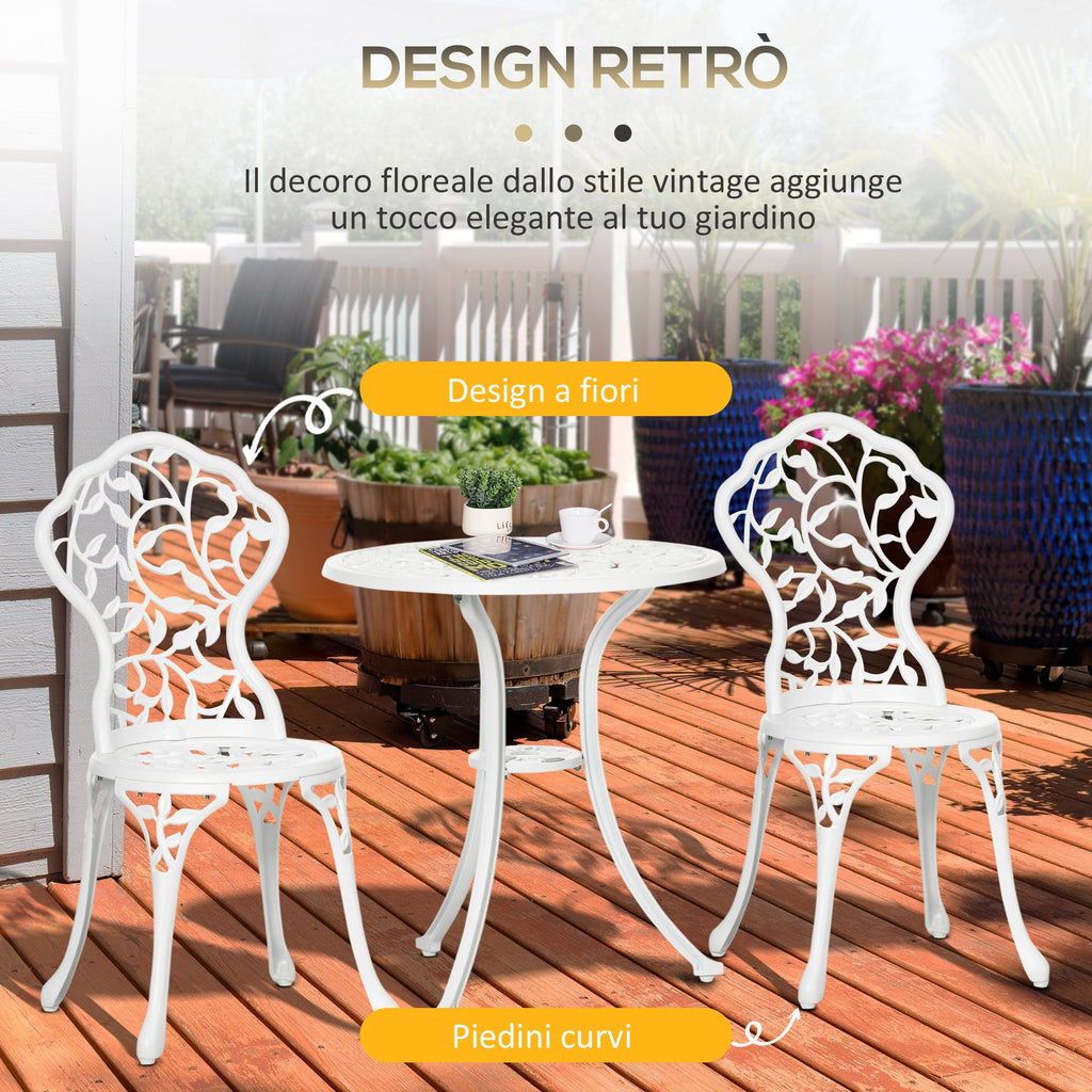 Easycomfort Set da Giardino 3 Pezzi in Alluminio white, 2 Sedie da Esterno 45x42x85.5 cm e Tavolino Rotondo Ø61x66.5 cm
