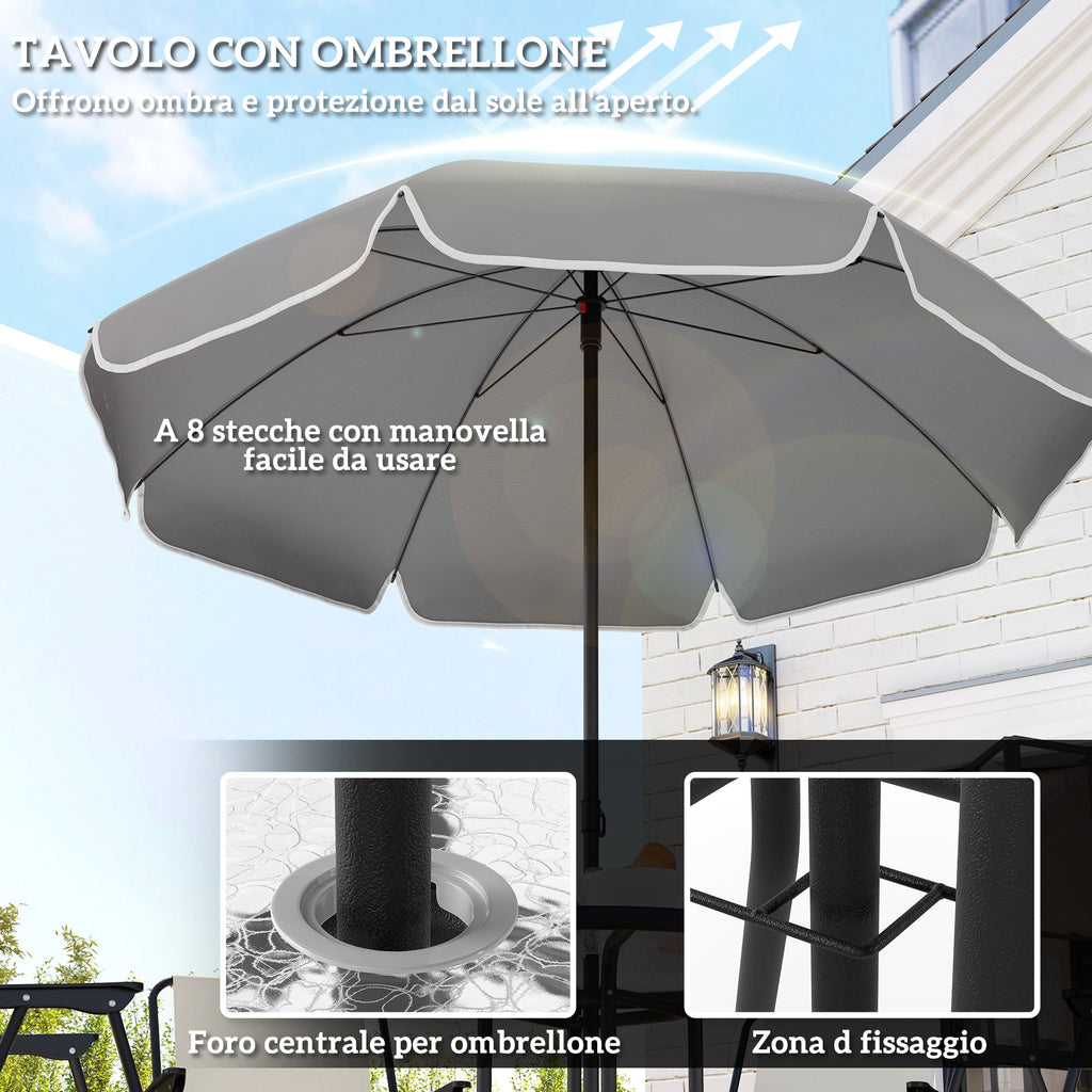 EasyComfort Set da Giardino 6 Pezzi in Acciaio with 4 Sedie Pieghevoli, Ombrellone e Tavolo Rotondo, Crema, Grigio e black