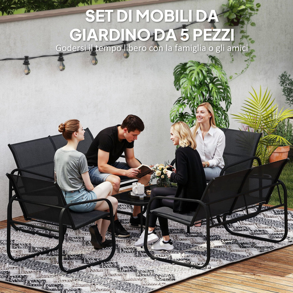 EasyComfort Tuinset 6-delig (2x 2-zits, 2 fauteuils, salontafel) zwart