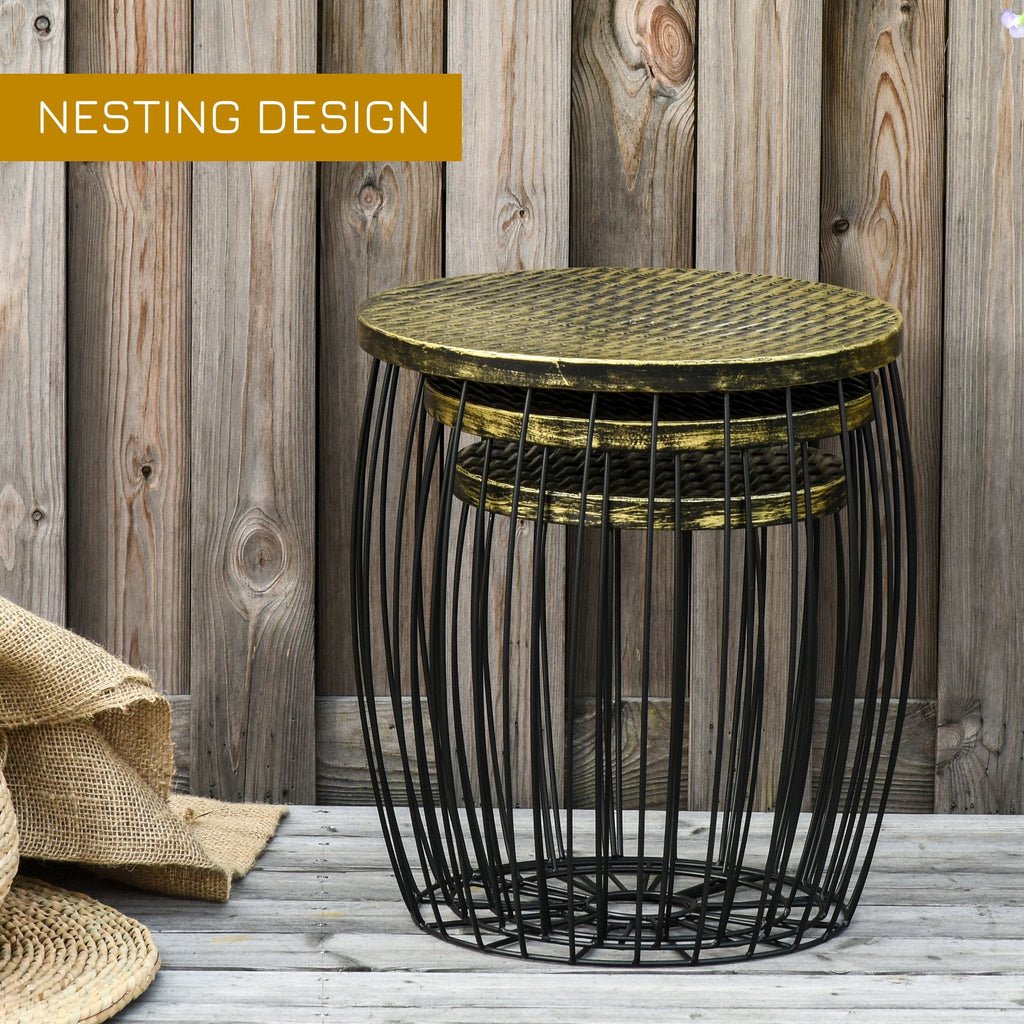 Easycomfort Set da Giardino Esterno, 3 Tavolini da Balcone Impilabili, Arredamento da Giardino Stile Industriale in Metallo black