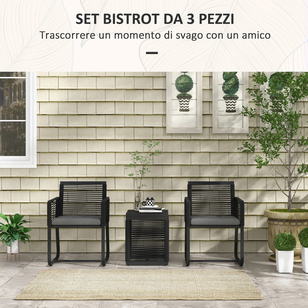 EasyComfort Tuinset rattan 2 fauteuils + salontafel (zwart)
