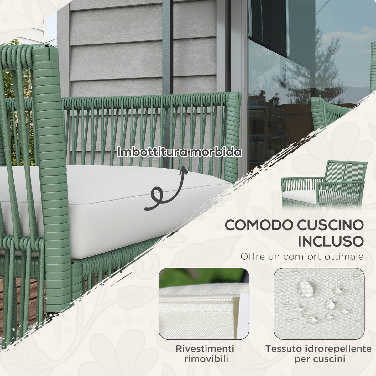 EasyComfort 4-delige rattan tuinset, groen