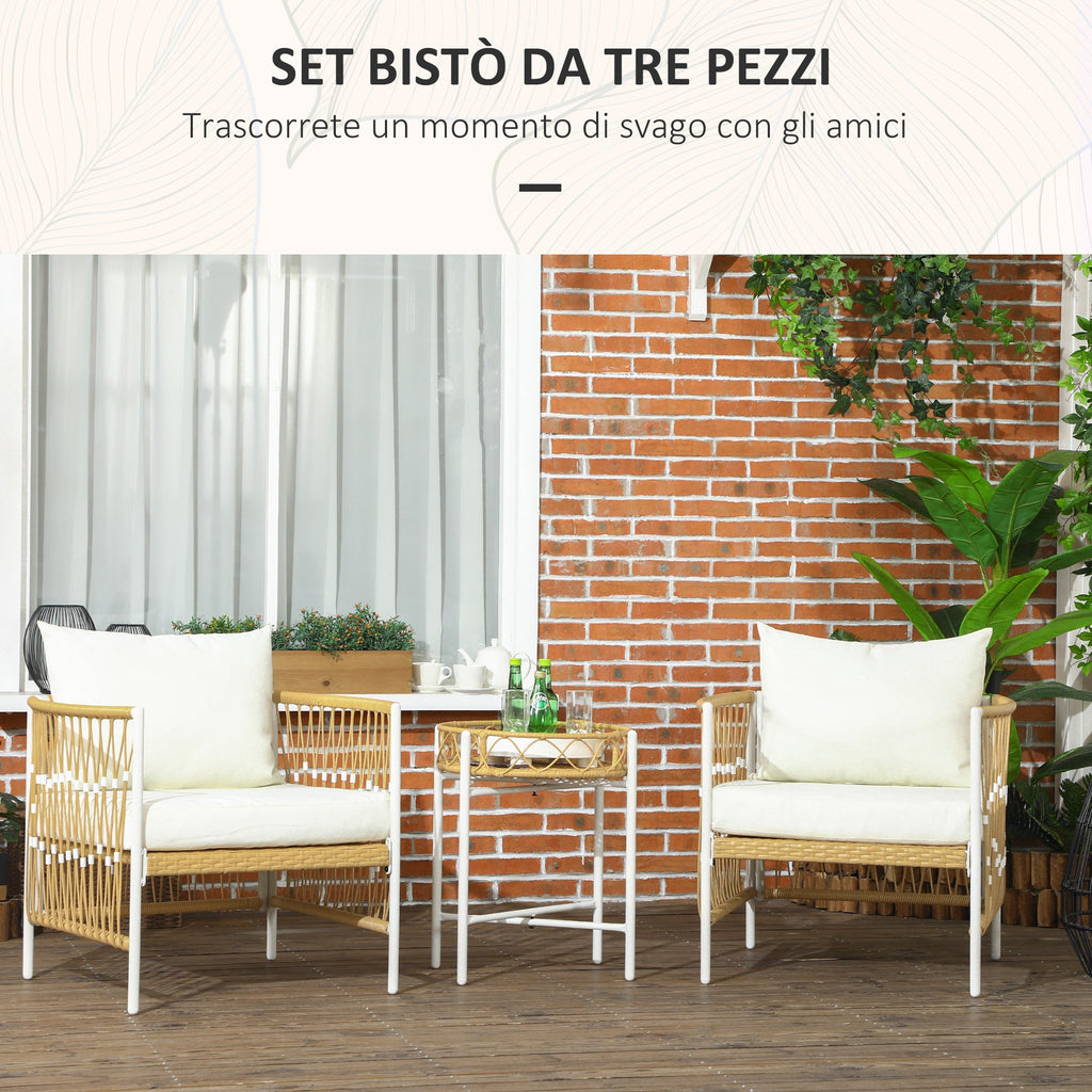 EasyComfort Boho tuinset rattan 2 stoelen + rond tafeltje, geel