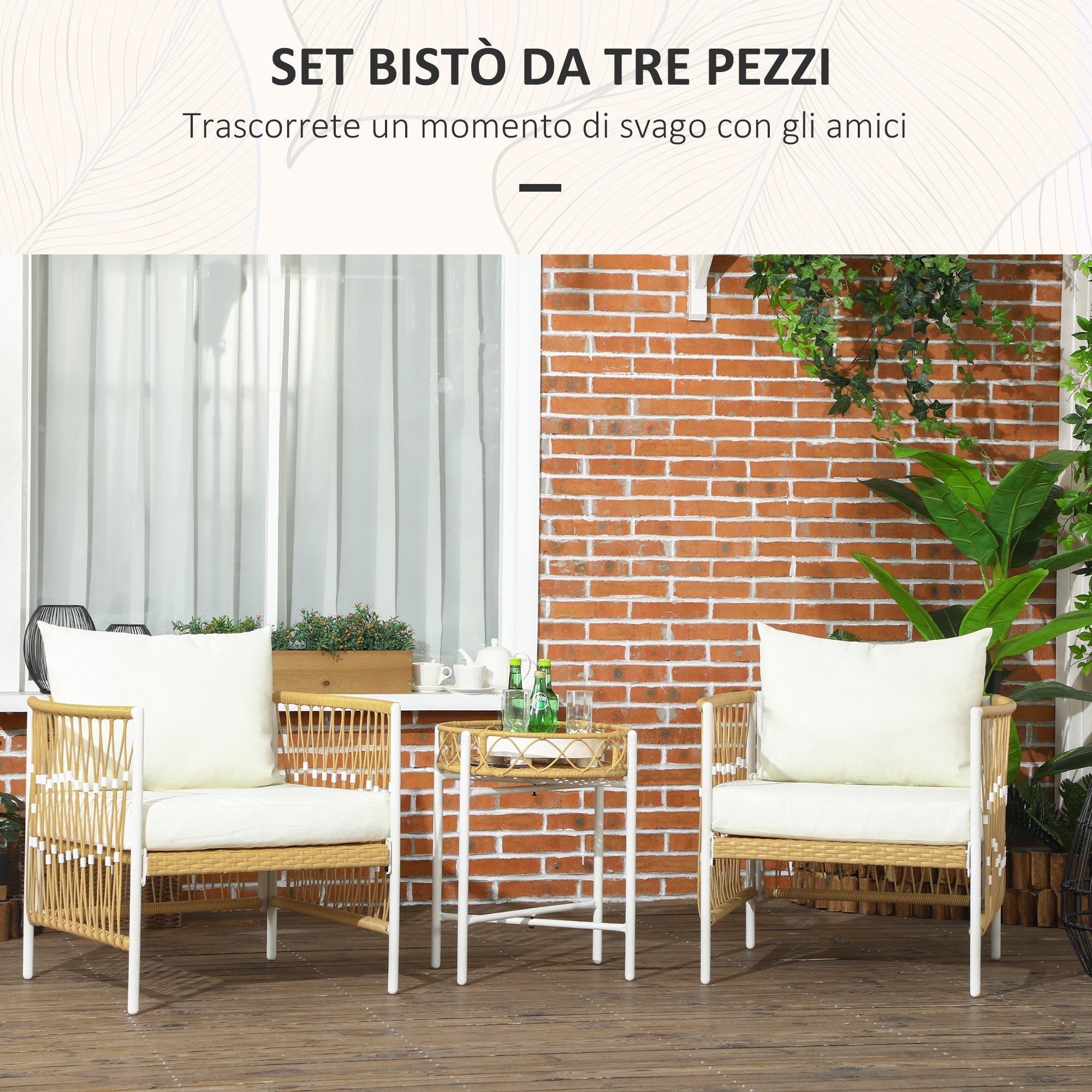 EasyComfort Boho tuinset rattan 2 stoelen + rond tafeltje, geel