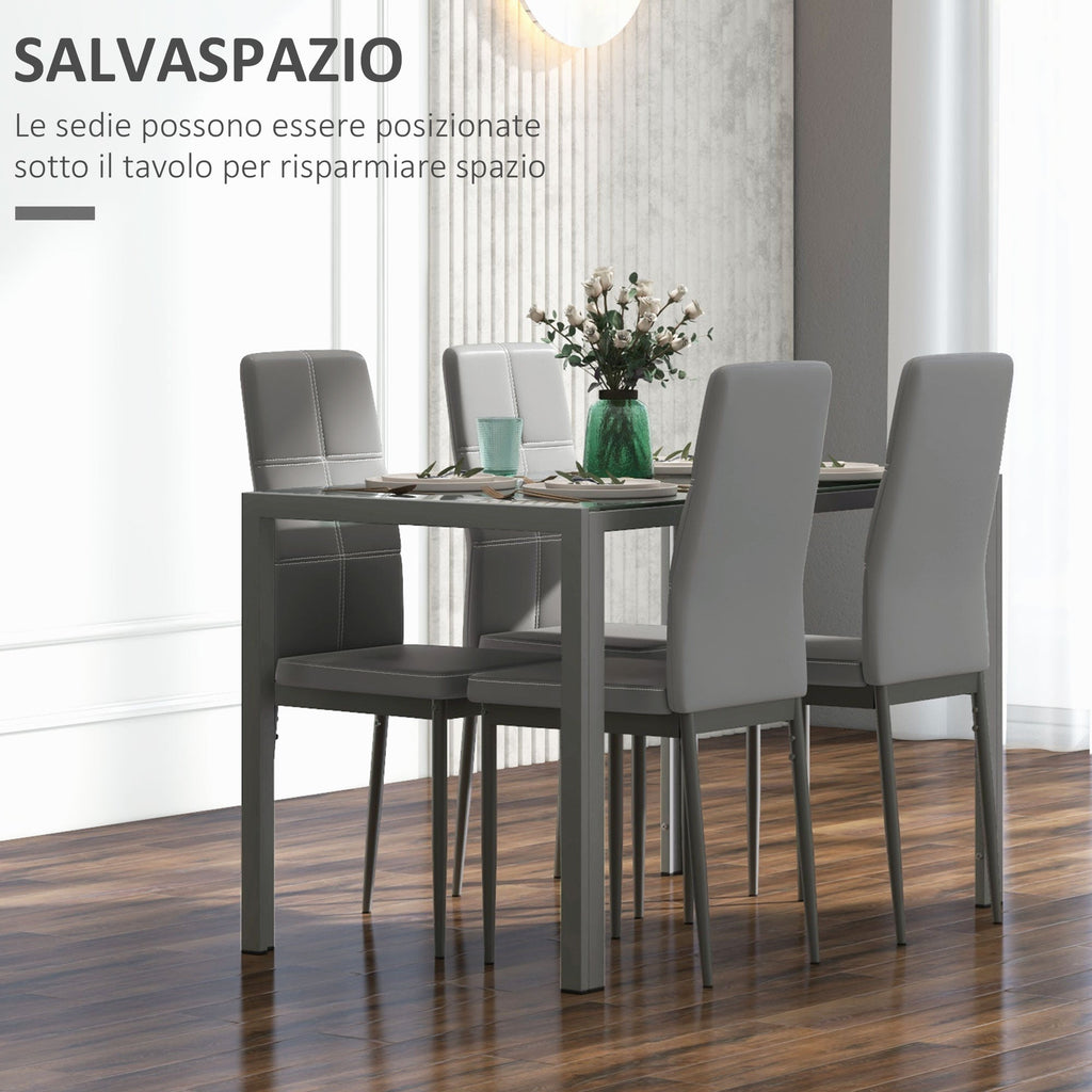 EasyComfort 5-delig eetkamerset, 1 tafel + 4 stoelen, grijs