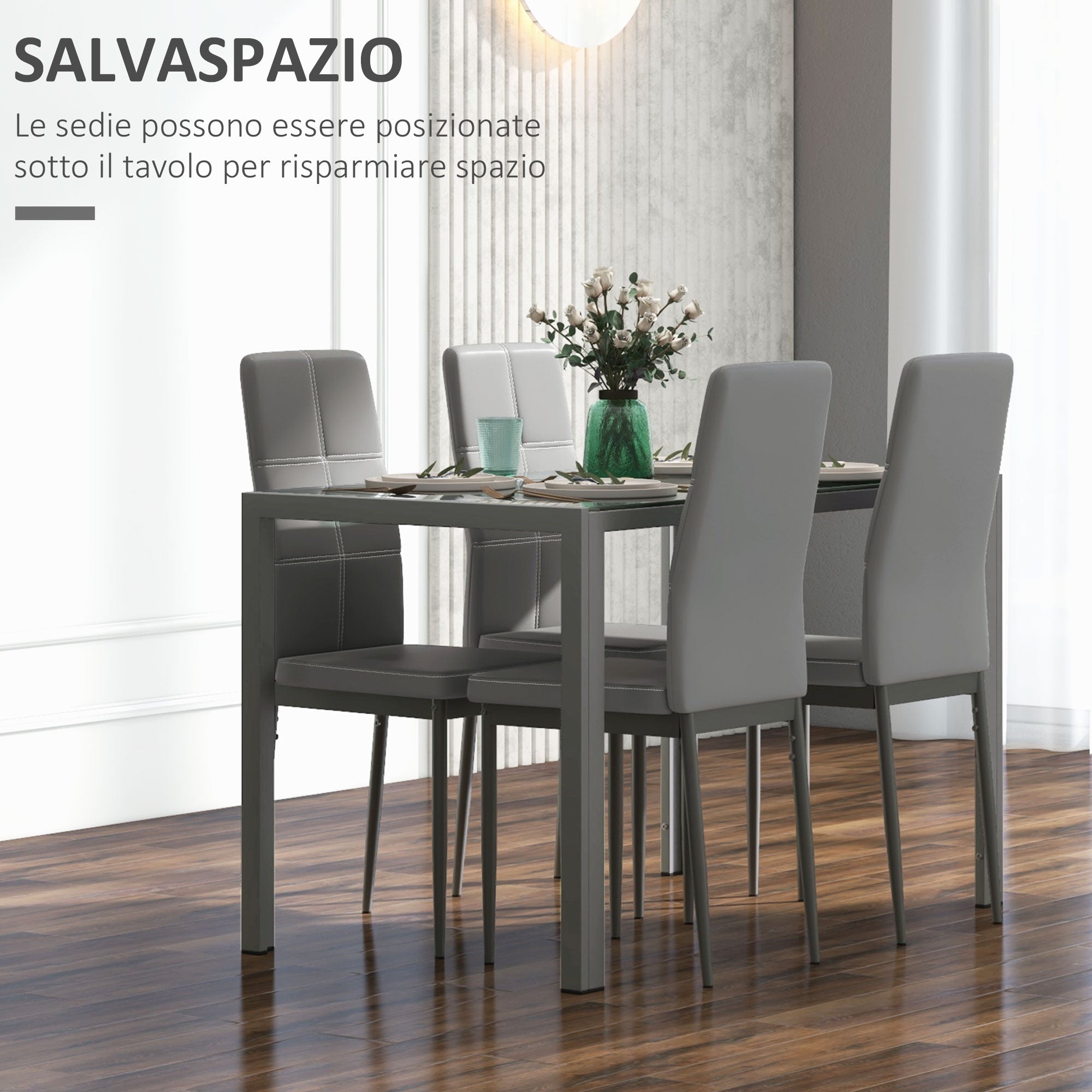 EasyComfort 5-delig eetkamerset, 1 tafel + 4 stoelen, grijs