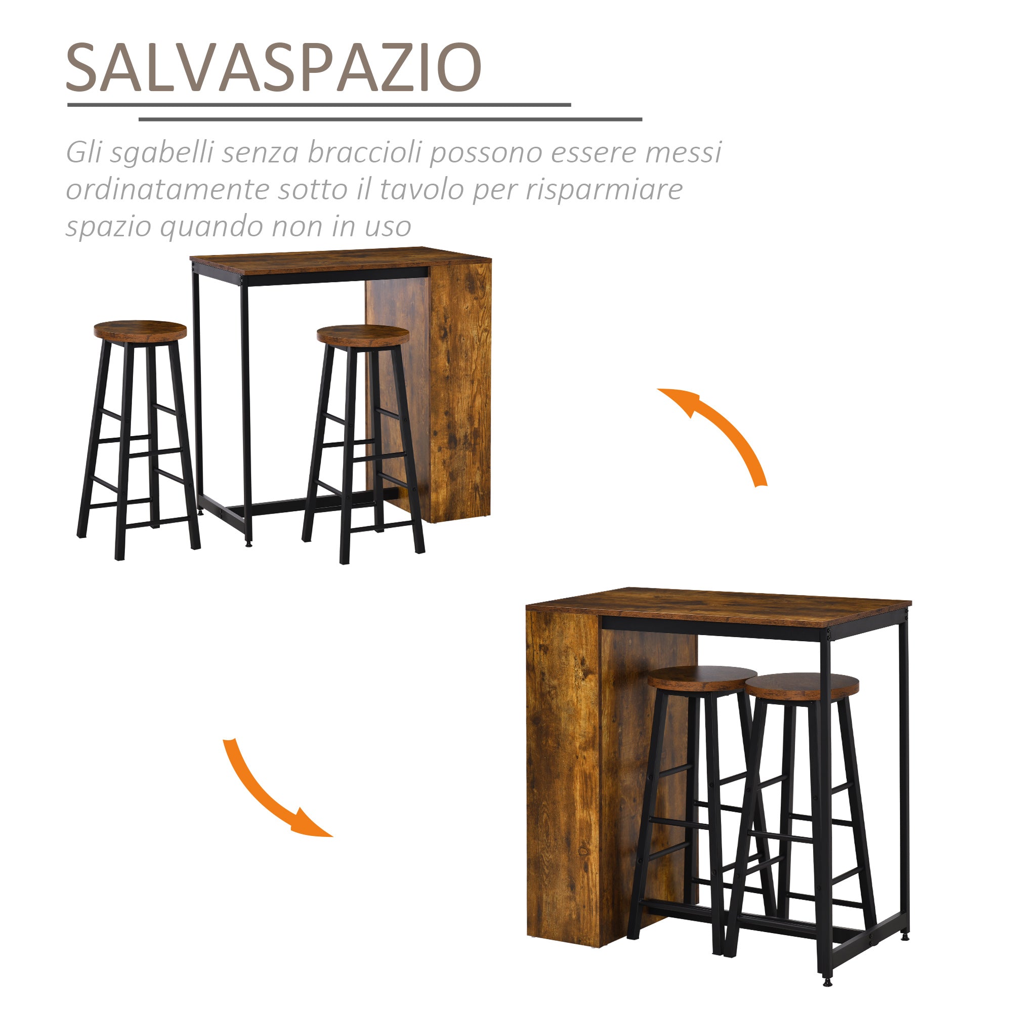 EasyComfort Eettafelset met bar en 2 barkrukken, 3 planken (bruin/zwart)