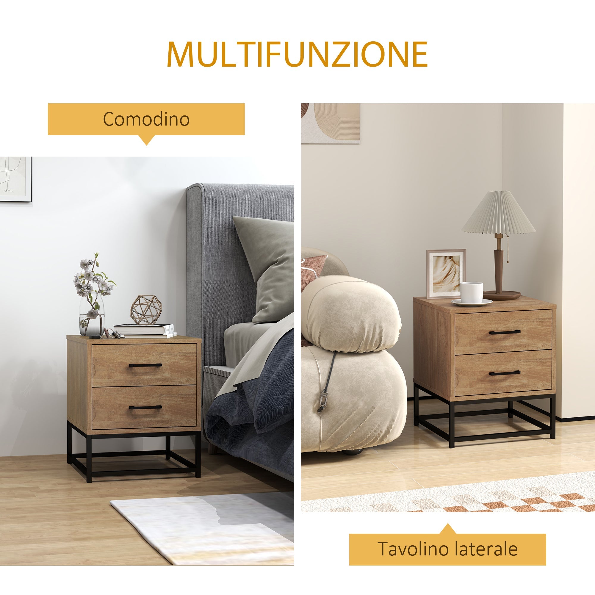 EasyComfort Set van 2 nachtkastjes met 2 lades, industrieel houtlook