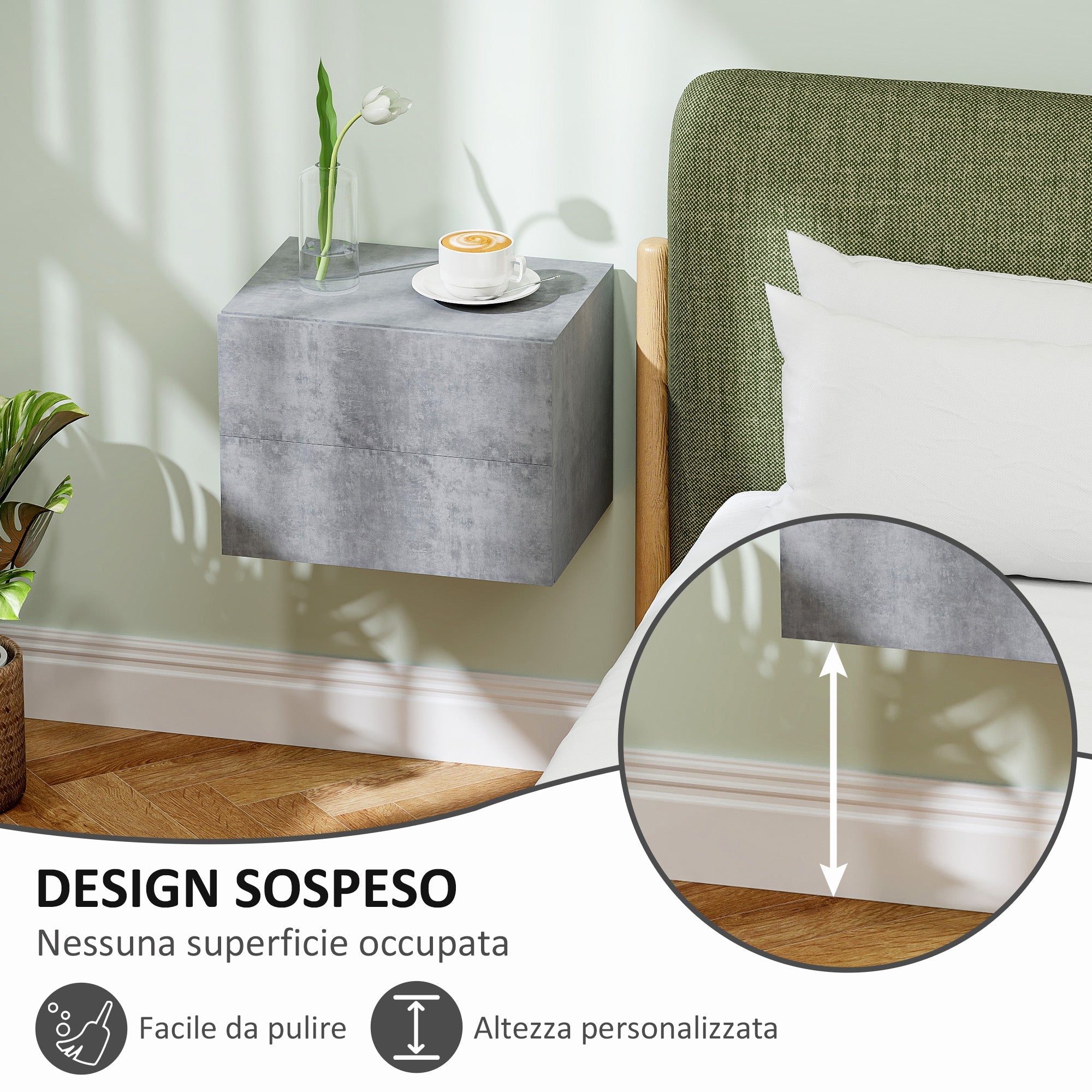 EasyComfort Set van 2 zwevende nachtkastjes, 2 lades, 40x29x30 cm