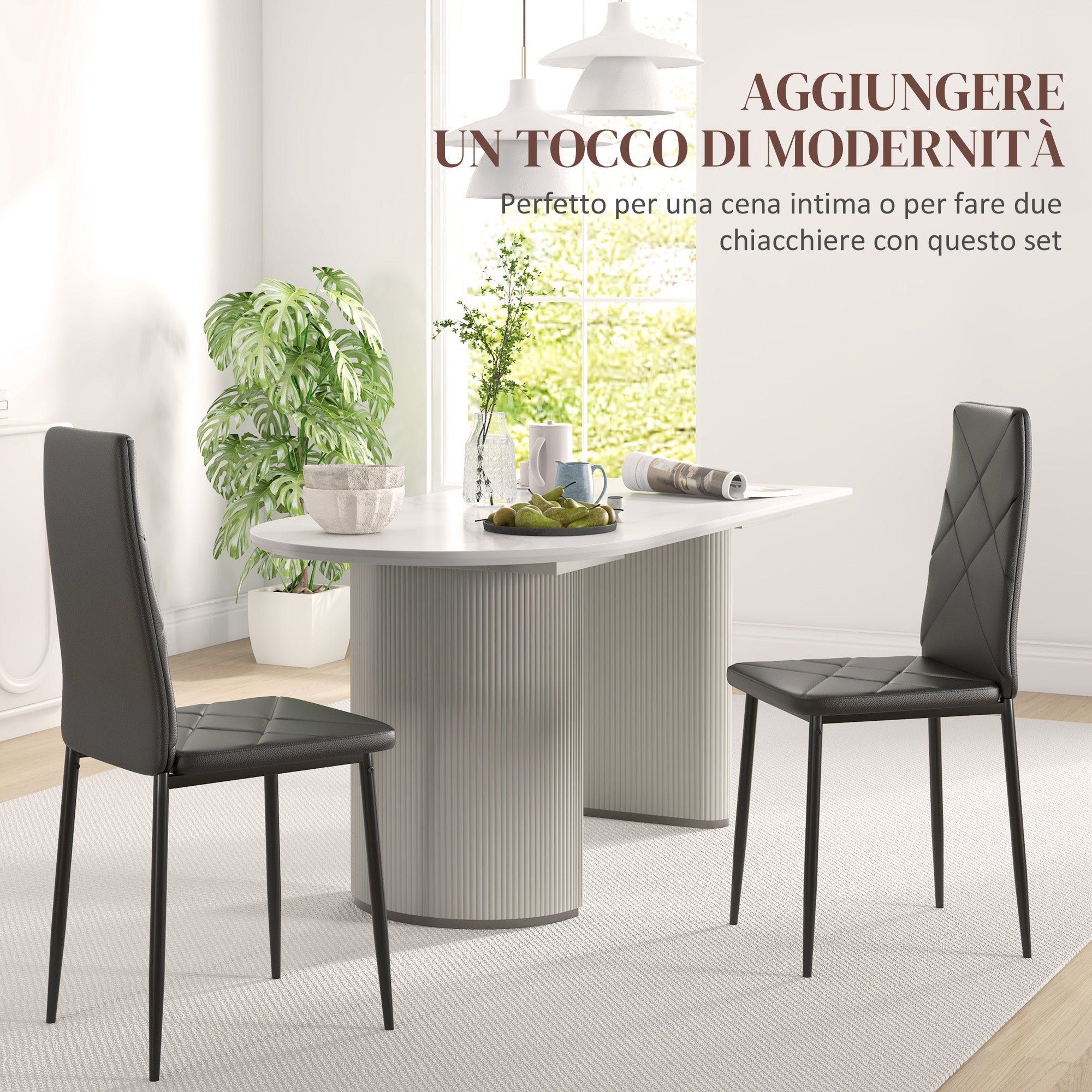 EasyComfort Set di 2 Sedie Moderne imbottite da Pranzo with Schienale Alto in Finta Pelle e Acciaio,rivestimento a polvere, 41x50x97 cm, black