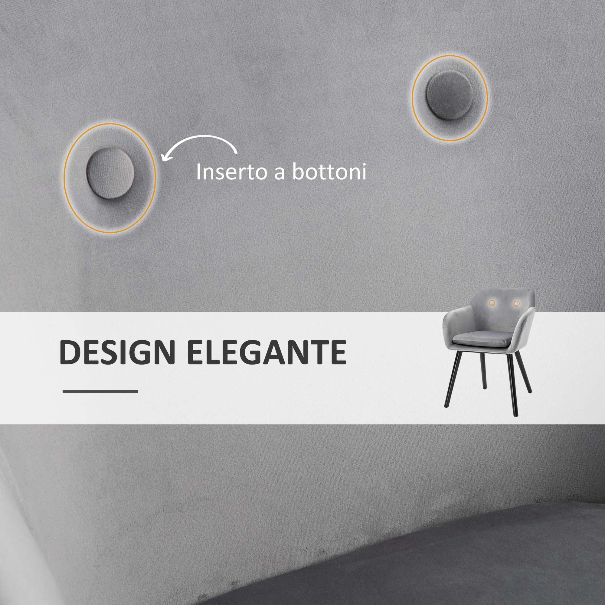 EasyComfort set van 2 eetkamerstoelen met armleuningen, fluweel, 54x56x74 cm