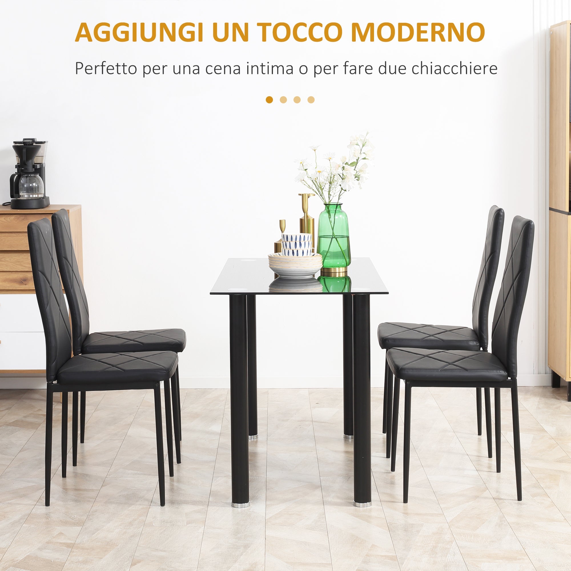 Easycomfort Set di 4 Sedie da Pranzo with Schienale Alto in Finta Pelle e Acciaio, 41x50x97cm, black