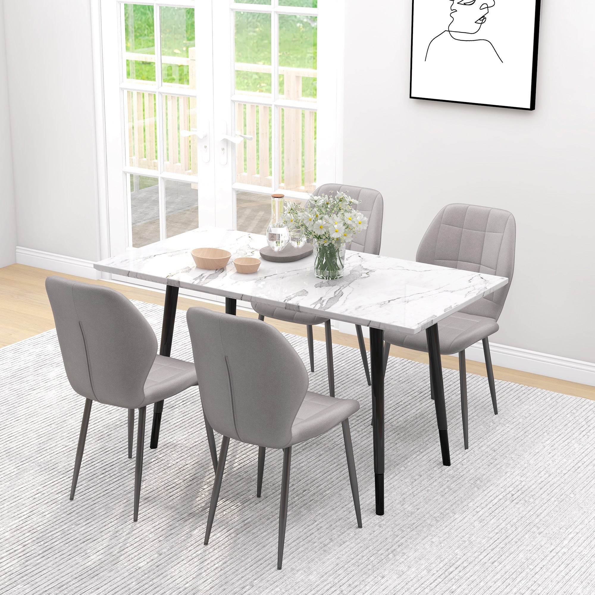 EasyComfort Set di 4 Sedie da Pranzo Moderne per Cucina e Soggiorno with Rivestimento in Flanella, Grigio