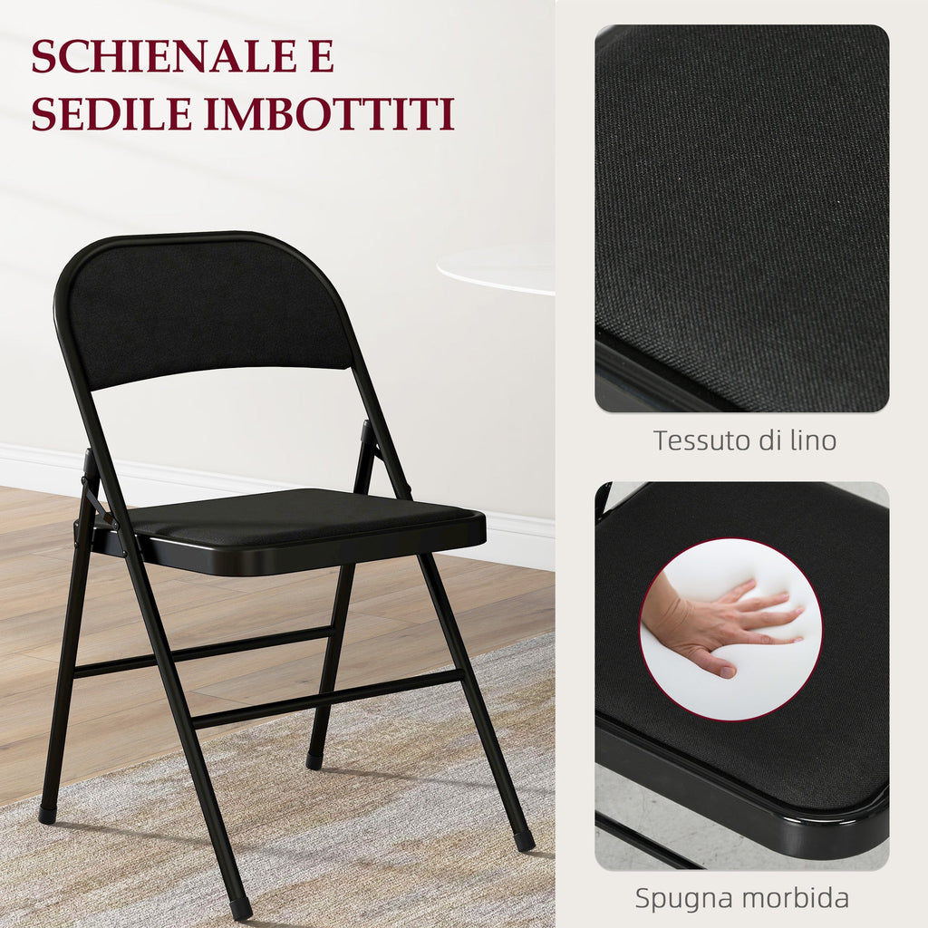 EasyComfort Set di 4 Sedie Pieghevoli with Seduta Imbottita in poliestere e Struttura in Acciaio, black