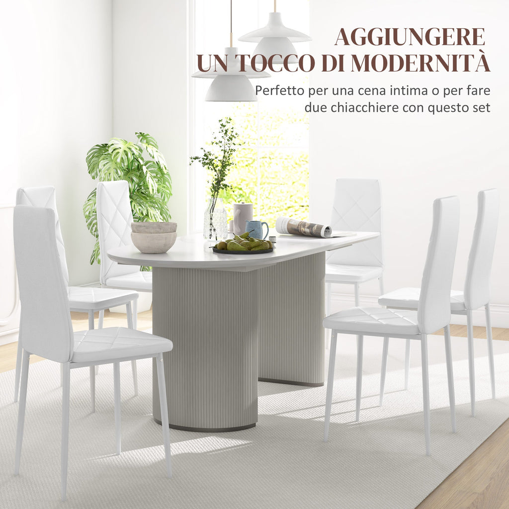 EasyComfort Set di 6 Sedie da Pranzo Moderne with Schienale Alto in Finta Pelle e Acciaio, 41x50x97 cm, white