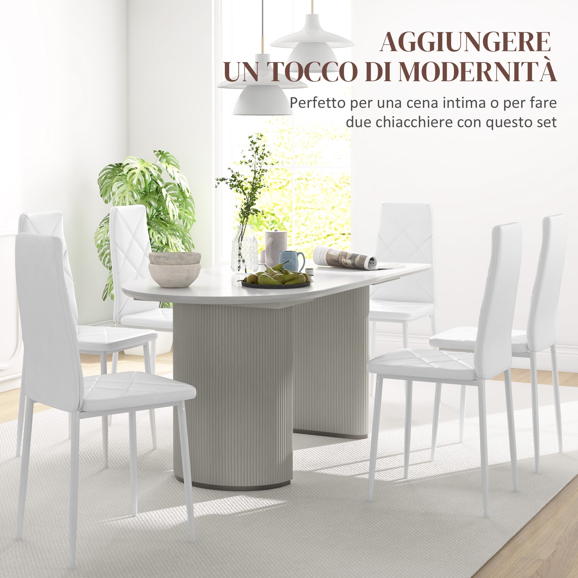 EasyComfort Set di 6 Sedie da Pranzo Moderne with Schienale Alto in Finta Pelle e Acciaio, 41x50x97 cm, white