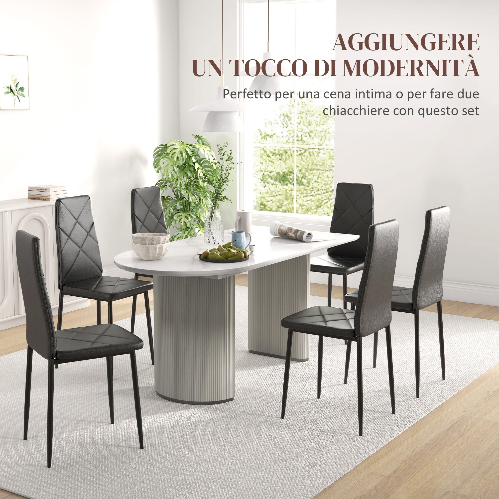 EasyComfort Set van 6 eetkamerstoelen hoge rug 41x50x97 cm, zwart