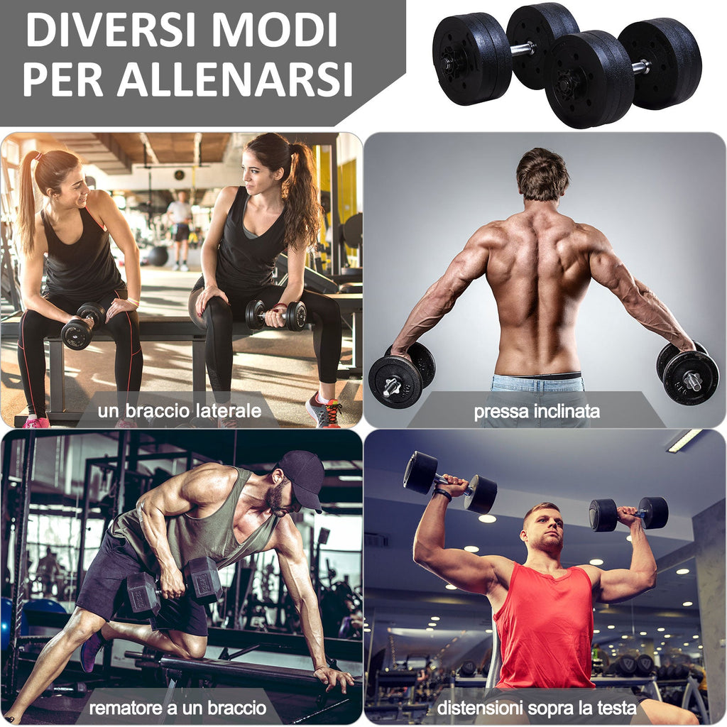 Easycomfort Set Manubri Palestra 20kg (4x2.5kg, 4x2kg) with 8 Dischi da 2kg, 2.5kg, Ø25mm, per Allenamento a Casa