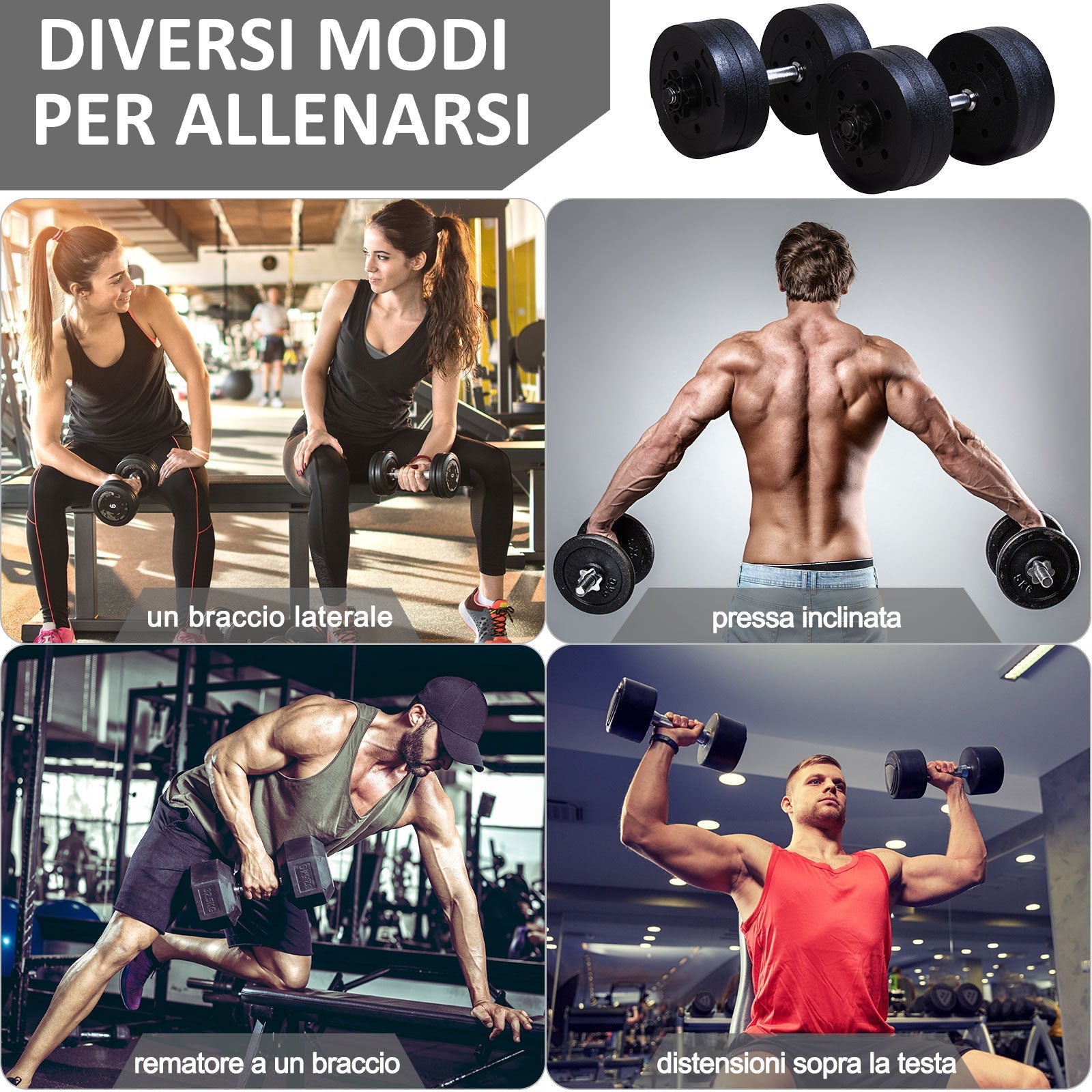 Easycomfort Set Manubri Palestra 20kg (4x2.5kg, 4x2kg) with 8 Dischi da 2kg, 2.5kg, Ø25mm, per Allenamento a Casa