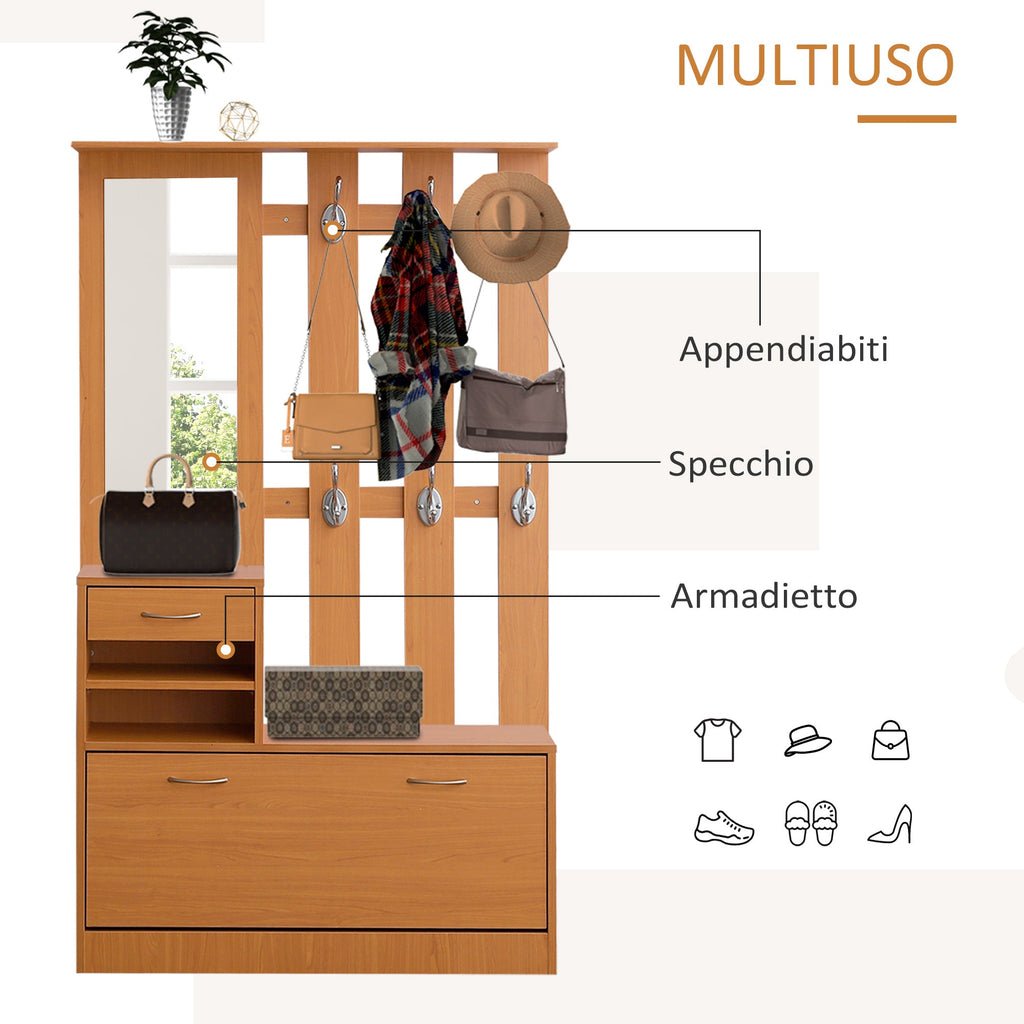 Easycomfort Set Mobili Ingresso Moderno with Scarpiera e Specchio, Appendiabiti da Ingresso with 6 Ganci, 2 Ripiani Regolabili e Cassetti in Legno per Corridoio, 90x24x177 cm, Legno