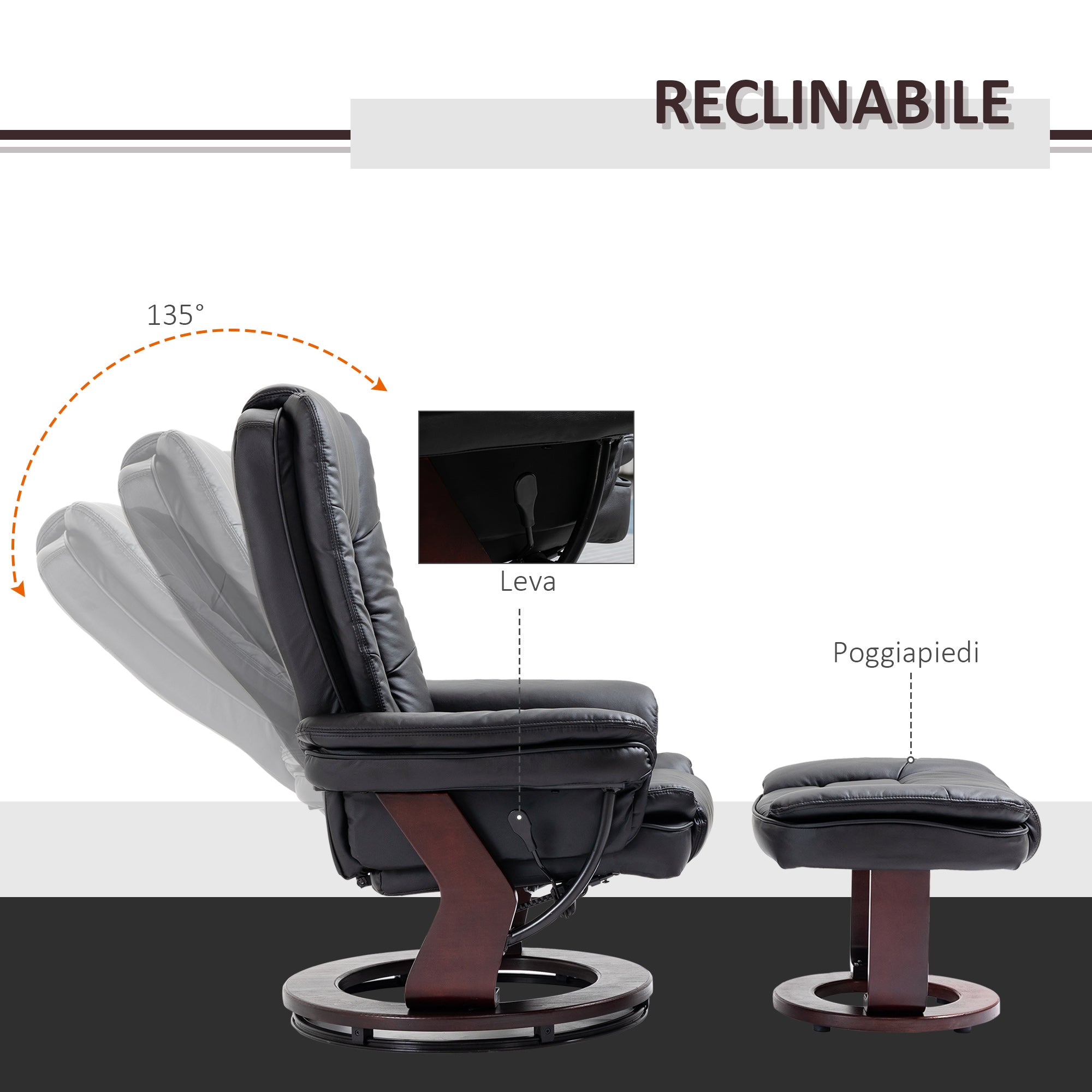 EasyComfort Relax fauteuilset met pouf, draaibaar 360° en verstelbaar