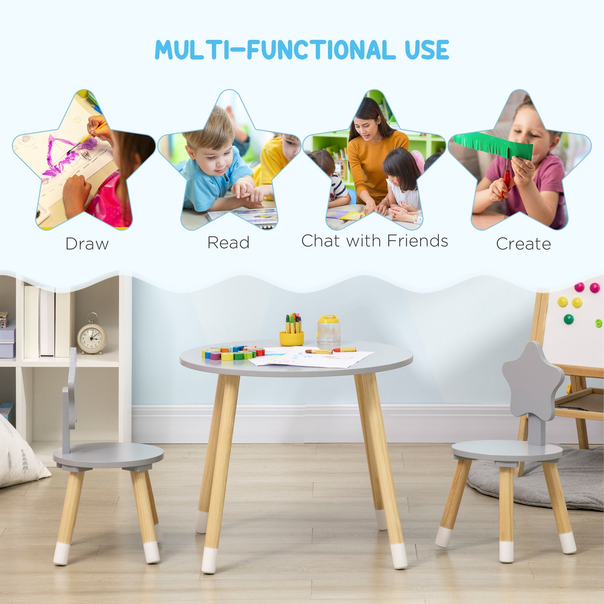EasyComfort set tafeltje met 2 kinderstoelen, 3-delig, 18 maanden–4 jaar, grijs