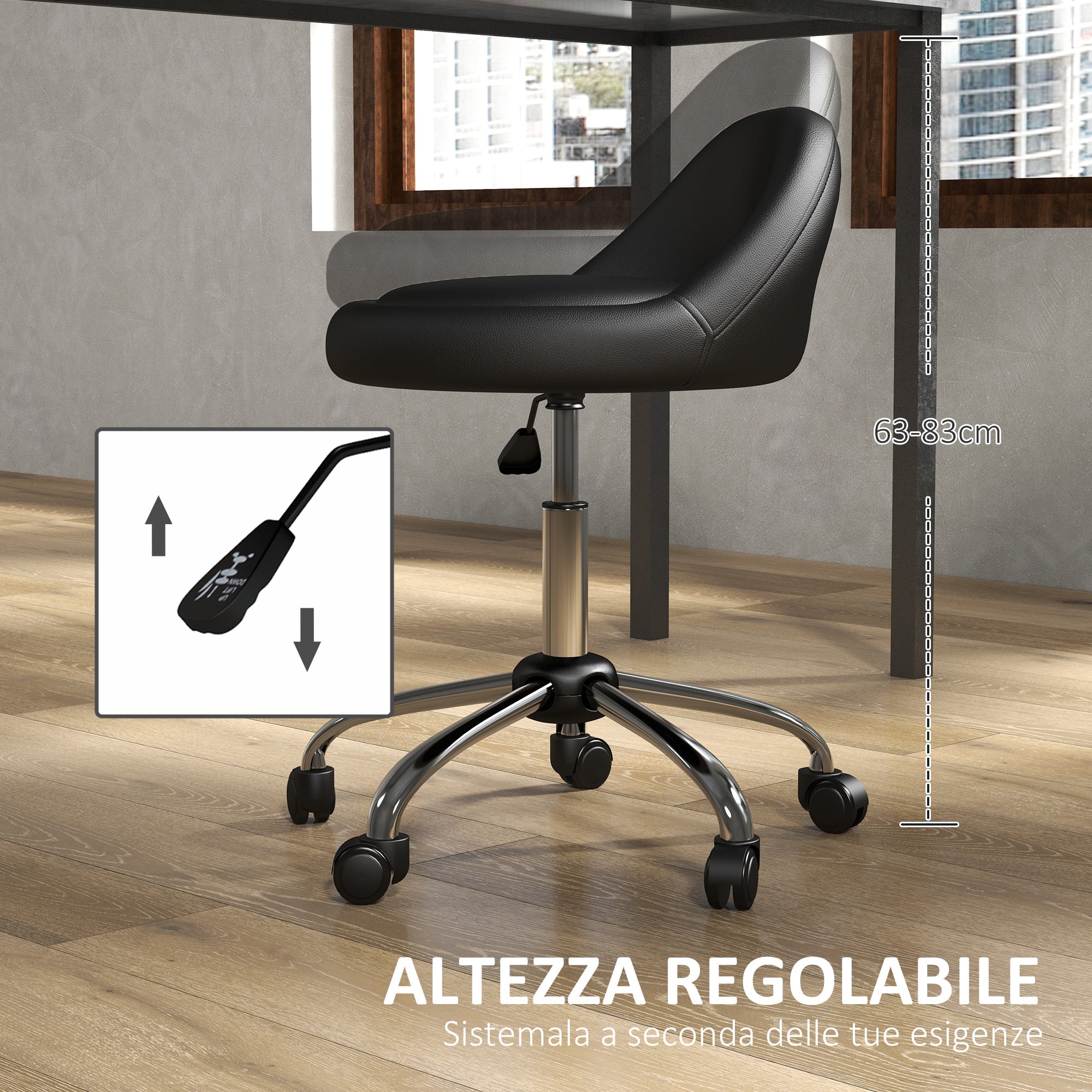 EasyComfort Sgabello with Ruote, Seduta Girevole, Altezza Regolabile e Rivestimento in Finta Pelle PU, black