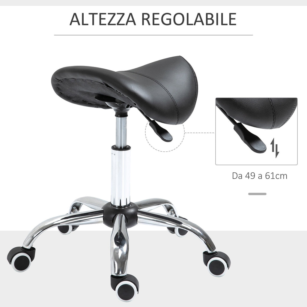 Easycomfort Sgabello da Lavoro a Sella with Ruote e Altezza Regolabile per Negozi Parrucchiere e Tattoo, 52x53x49-61cm black