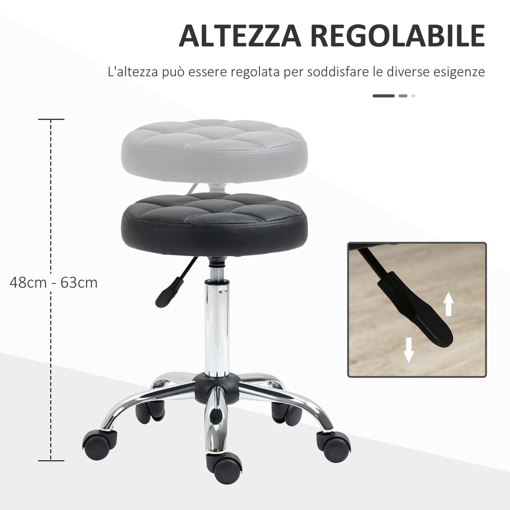 EasyComfort Sgabello Girevole Rotondo with Ruote, Altezza Regolabile e Rivestimento in Finta Pelle, black