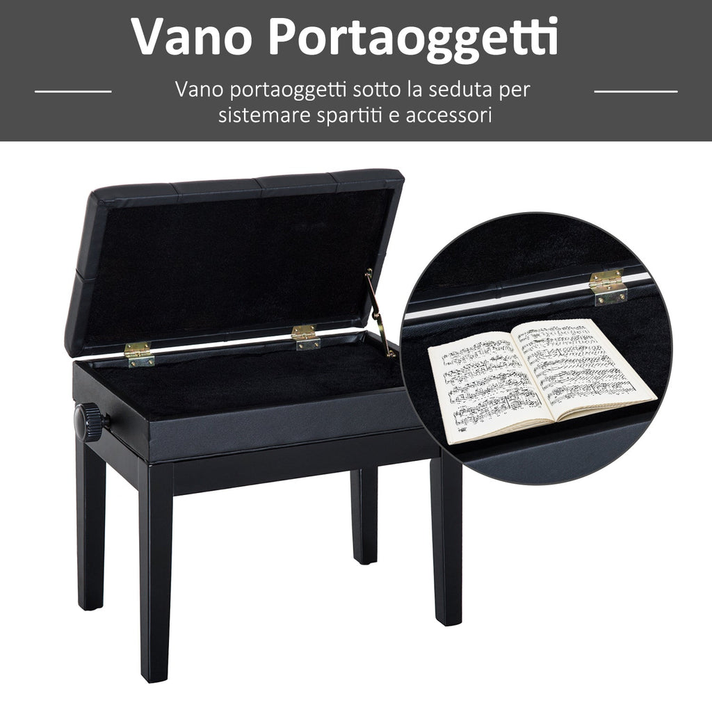 EasyComfort Sgabello per Pianoforte pianobank met opbergruimte, verstelbaar, zwart