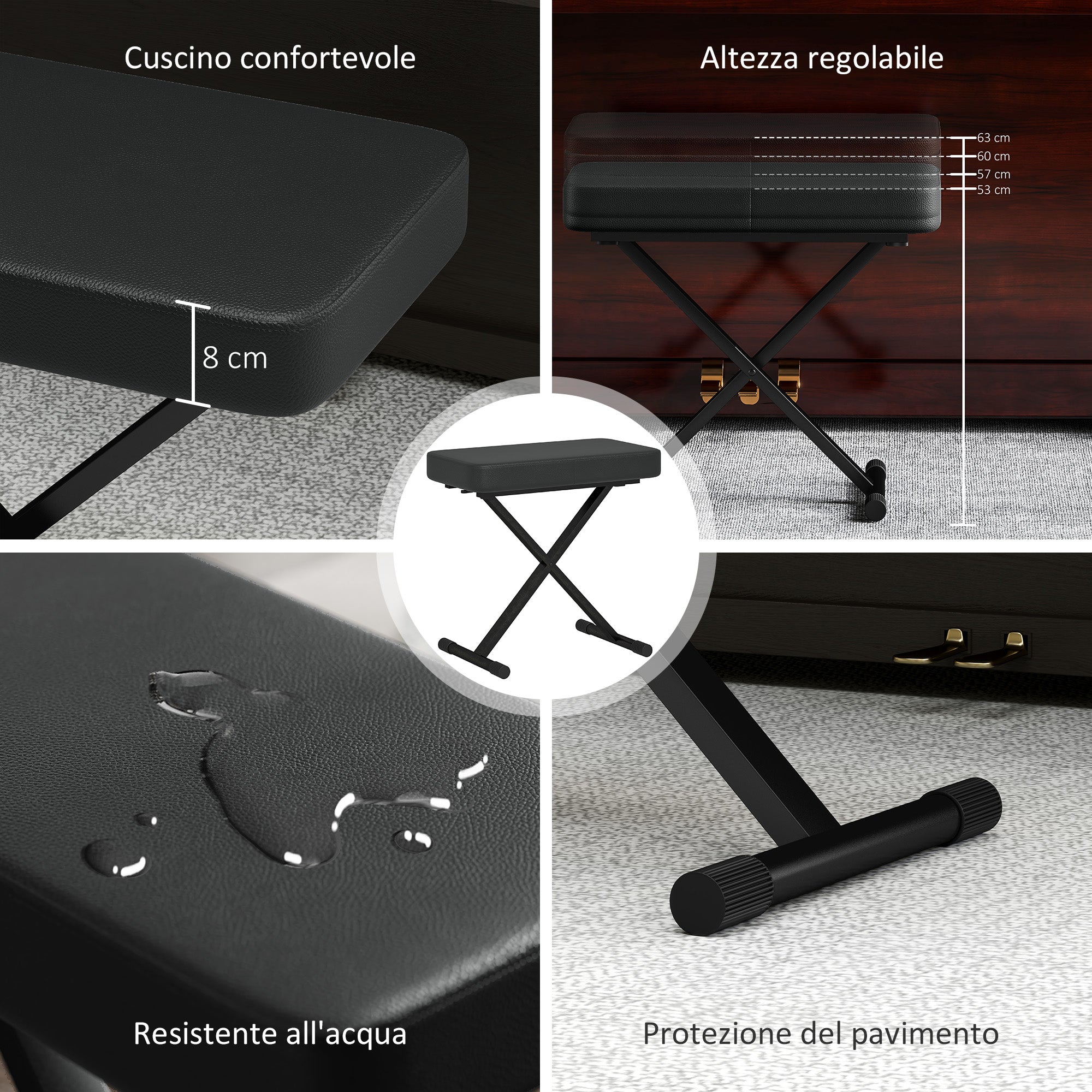 EasyComfort Sgabello pianokruk verstelbaar 53–63 cm, vouwbaar
