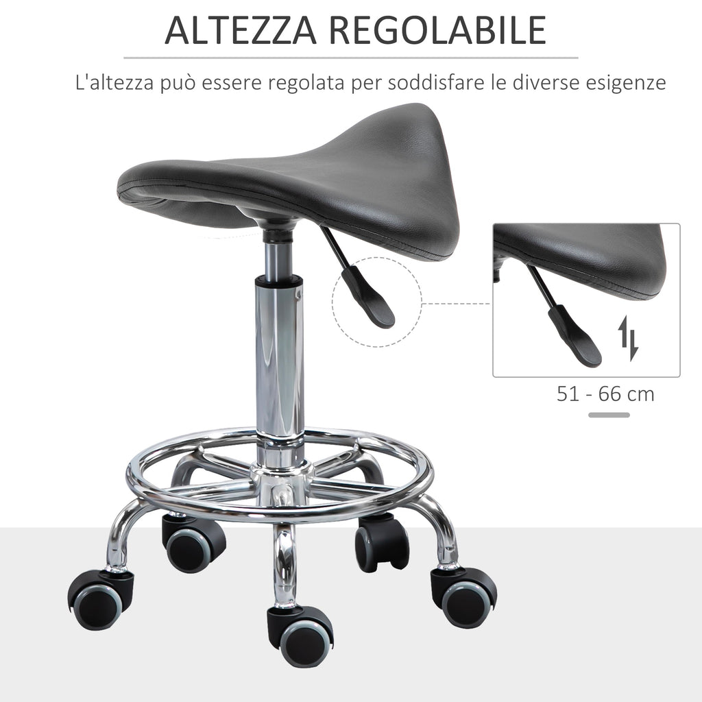 Easycomfort Sgabello Regolabile in Altezza with 5 Ruote e Seduta Ergonomica Imbottita in Gommapiuma, 36.2x37.5x51-66 cm, black