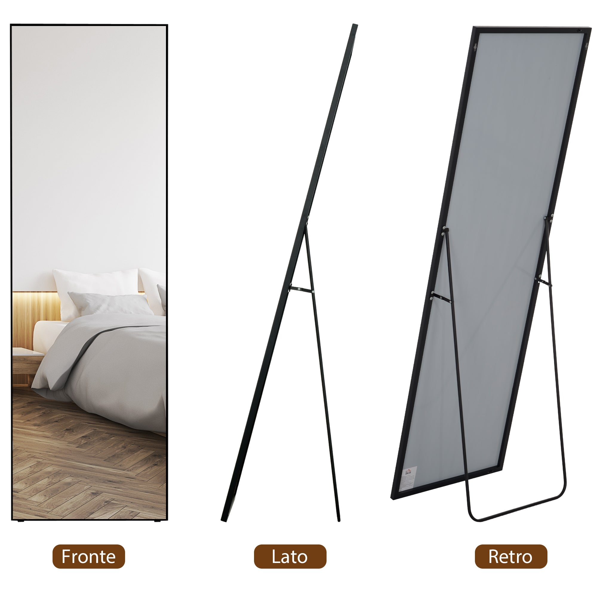 EasyComfort Spiegel staand of wand volle lengte 50x2x161.5 cm zwart