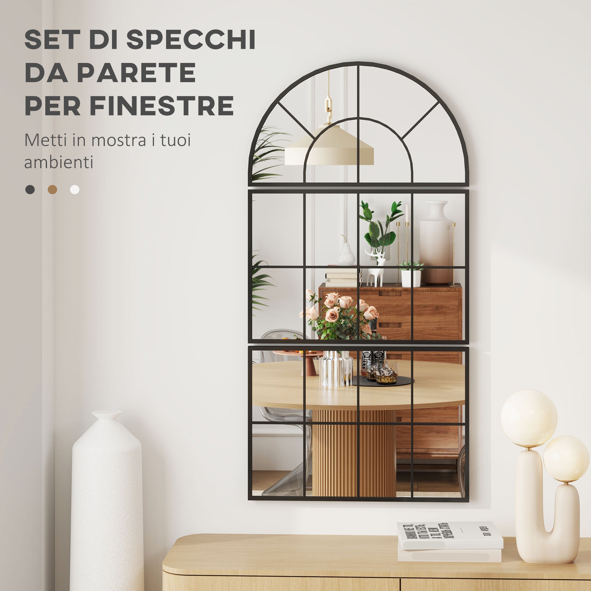 EasyComfort Arco wandspiegel set (3-delig) 76x43 cm, zwart