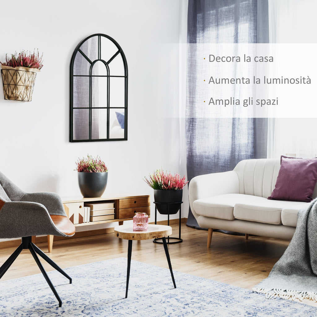 Easycomfort Specchio Moderno wall-mounted e a forma di Arco 70x50 cm per Camera da Letto e Soggiorno, in Metallo black e Vetro