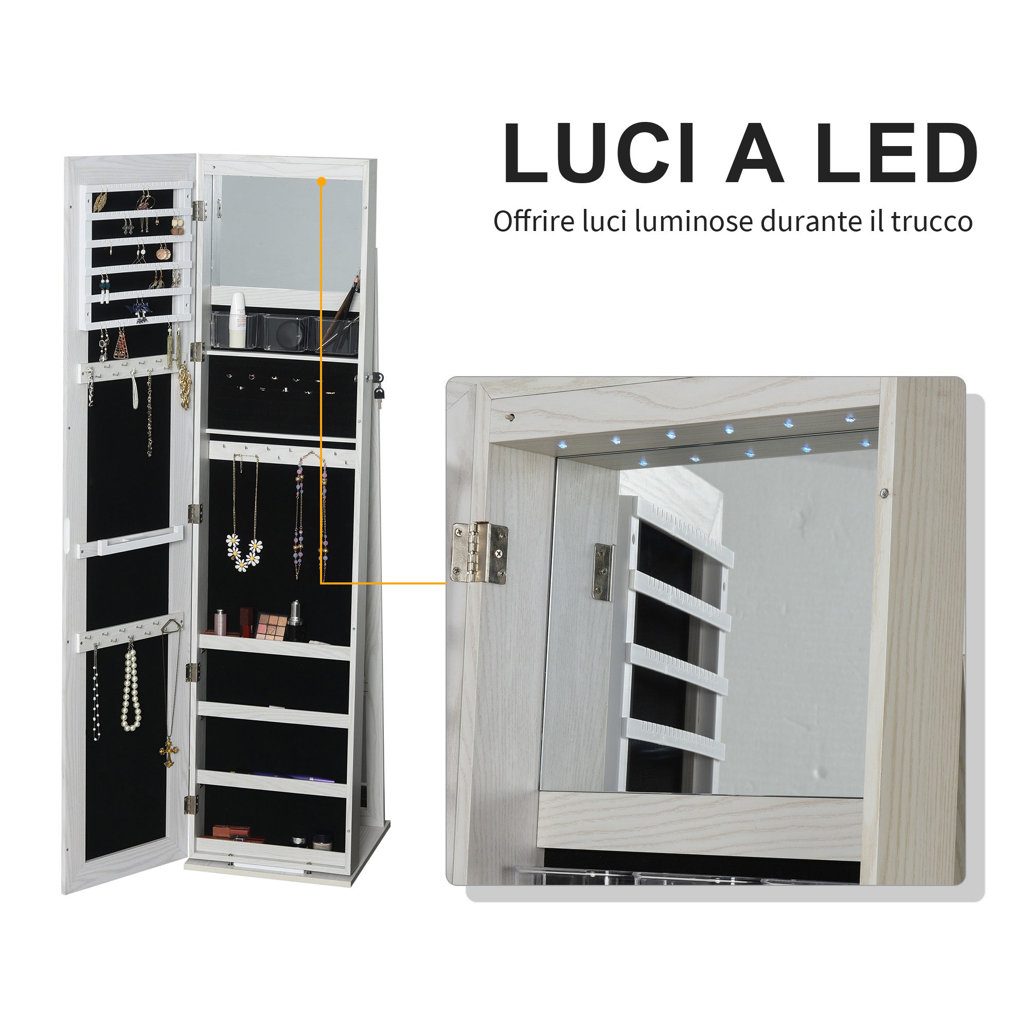EasyComfort Sieradenkast met LED-spiegel, 4 planken
