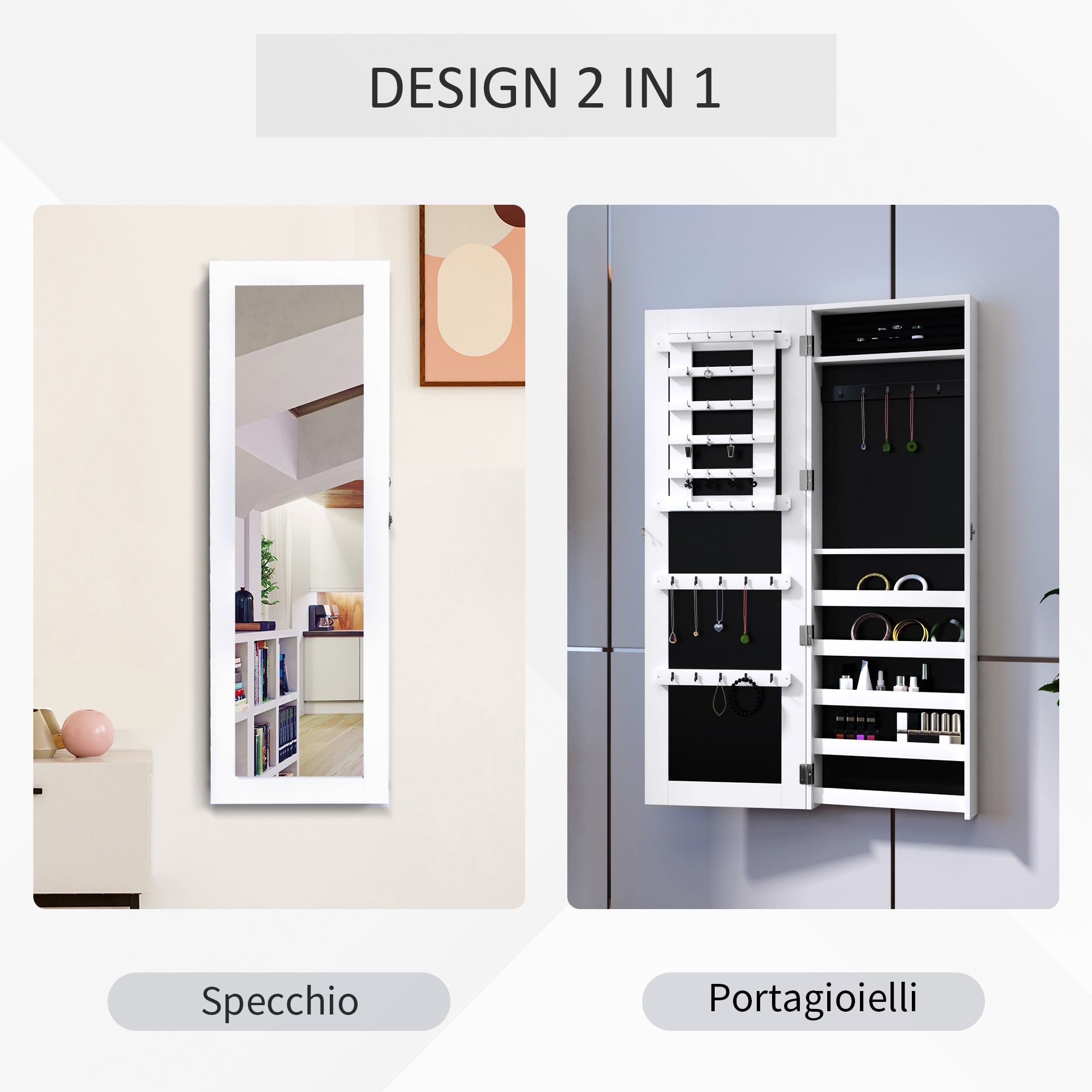 EasyComfort Spiegel-sieradenkast aan de muur 37x9.5x112 cm wit