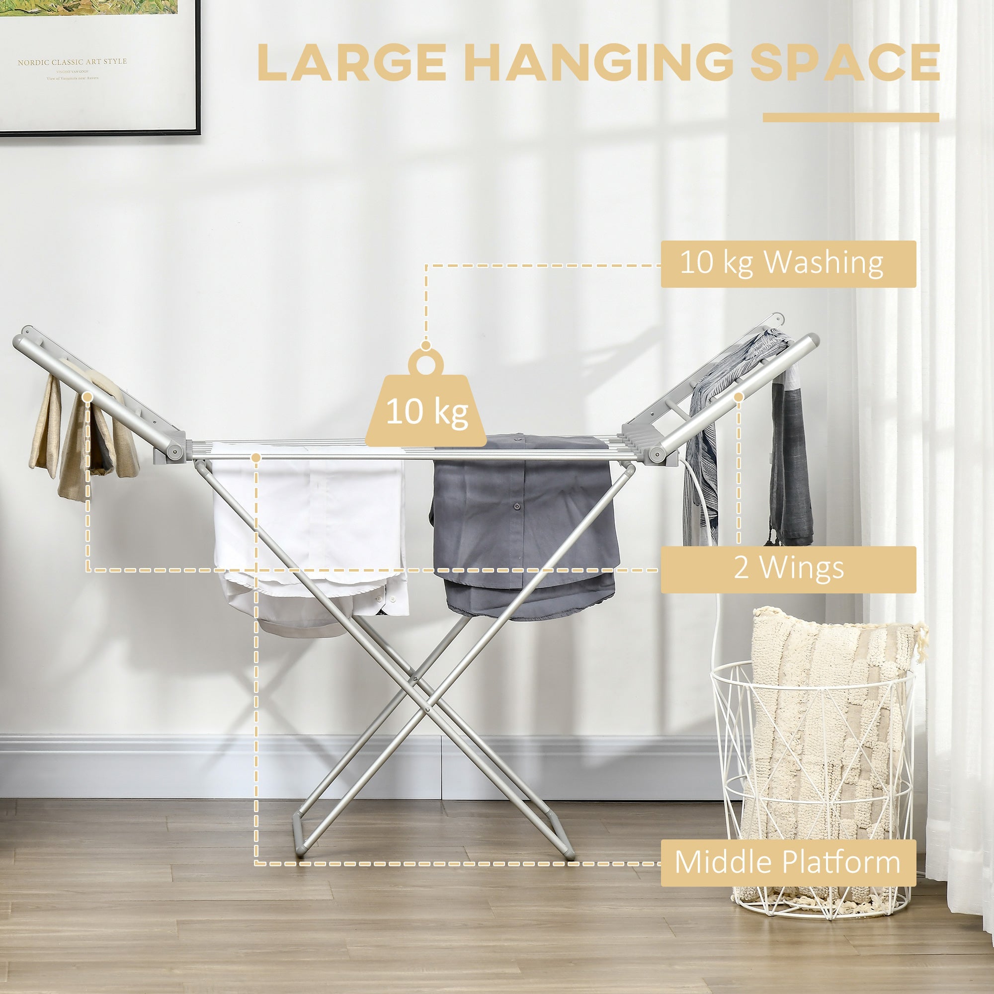 Easycomfort Stendino Elettrico Riscaldato with Ali Pieghevole Salvaspazio in Lega di Alluminio, 144x53x91cm, Argento