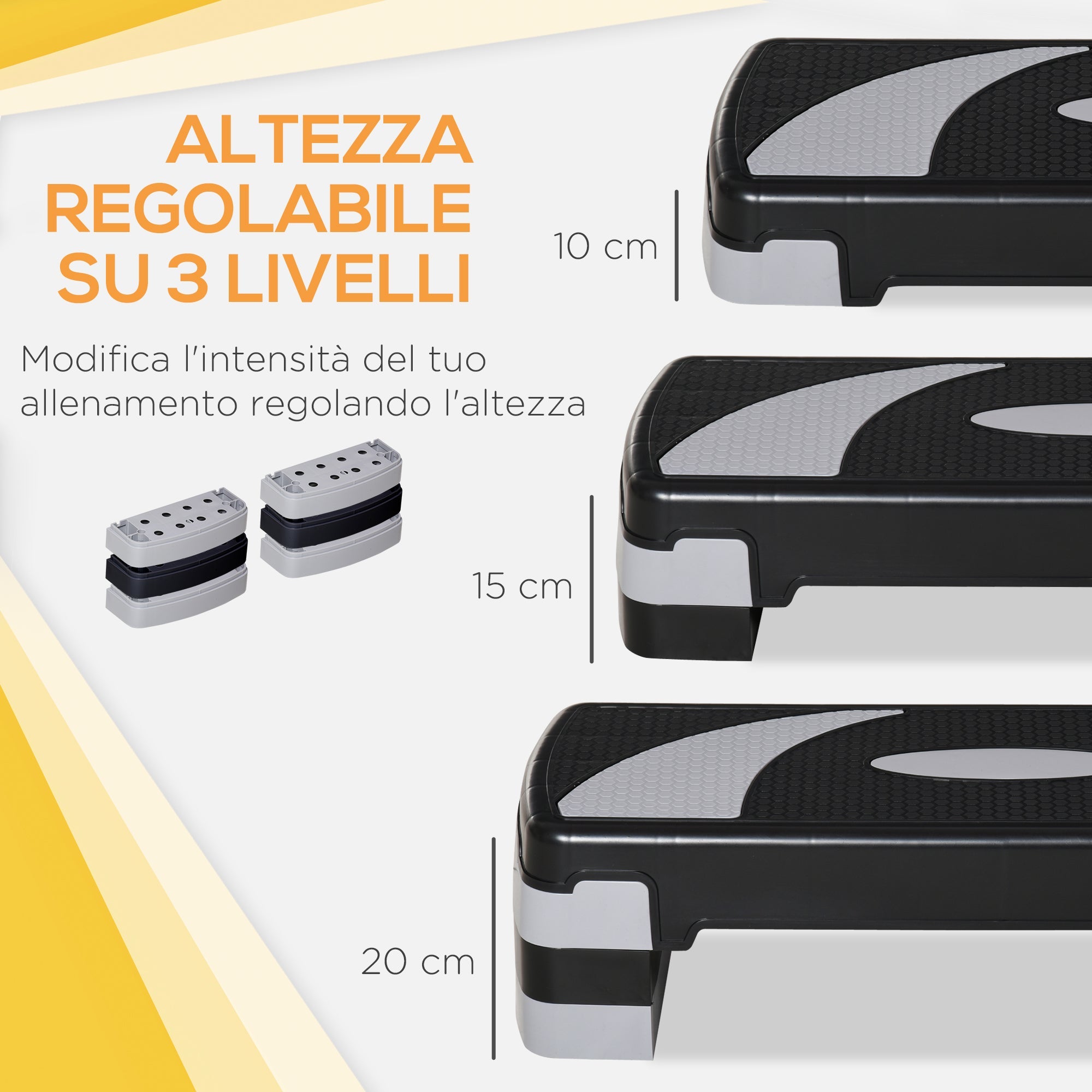 EasyComfort Stepper verstelbaar 10-15-20 cm antislip zwart/grijs