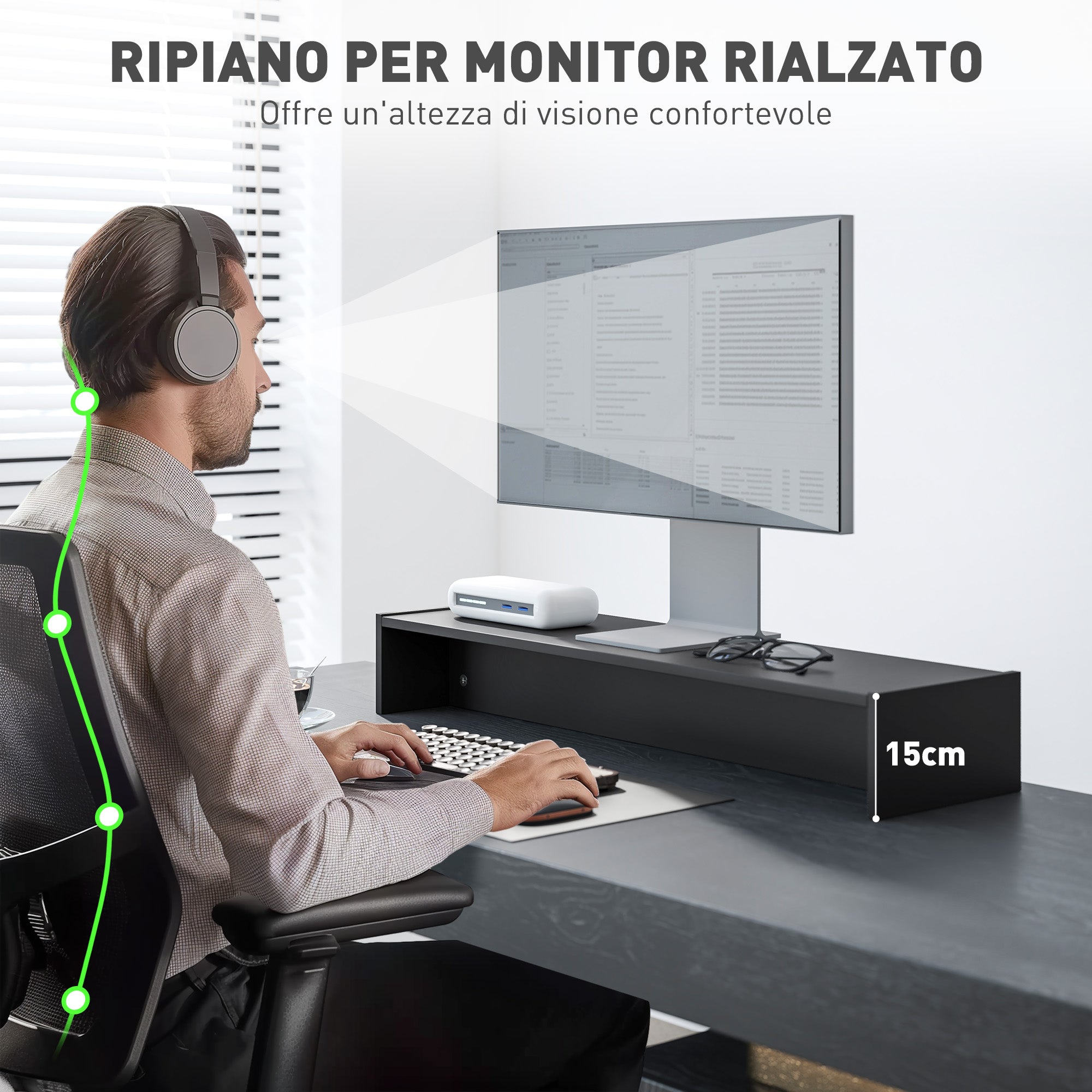 EasyComfort Monitorstandaard 100x27x15 cm, 2 opbergvakken