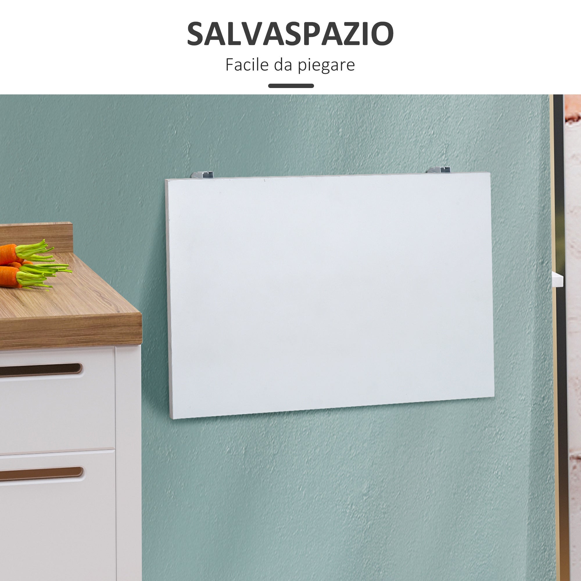 Easycomfort Tavolino a Muro Pieghevole Salvaspazio in MDF e Telaio in Metallo, per Cucina Salotto, white, 60x40x20cm