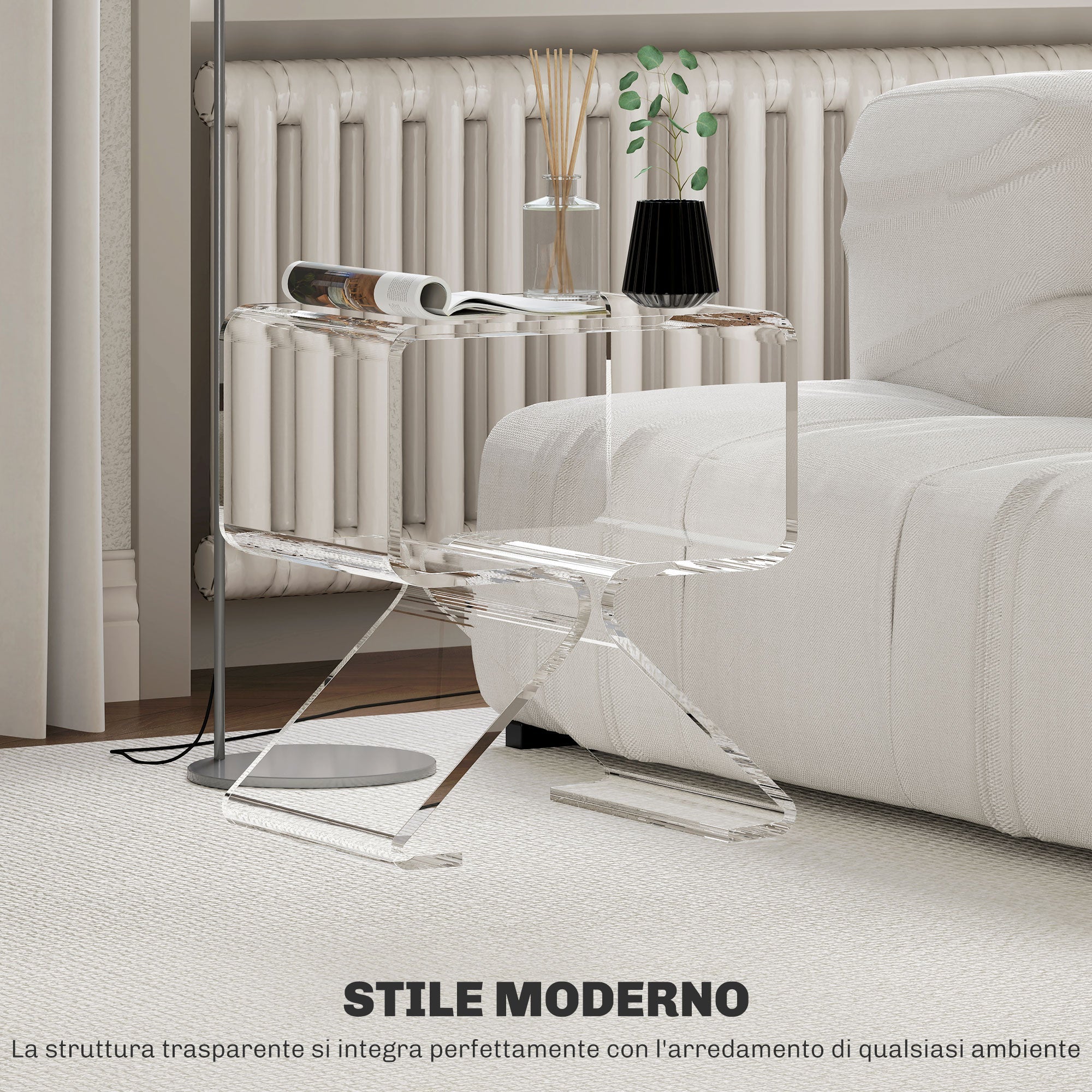 EasyComfort Tavolino Basso Geometrico a 2 Livelli in Acrilico with Gambe Triangolari, 40x30x45 cm, Trasparente
