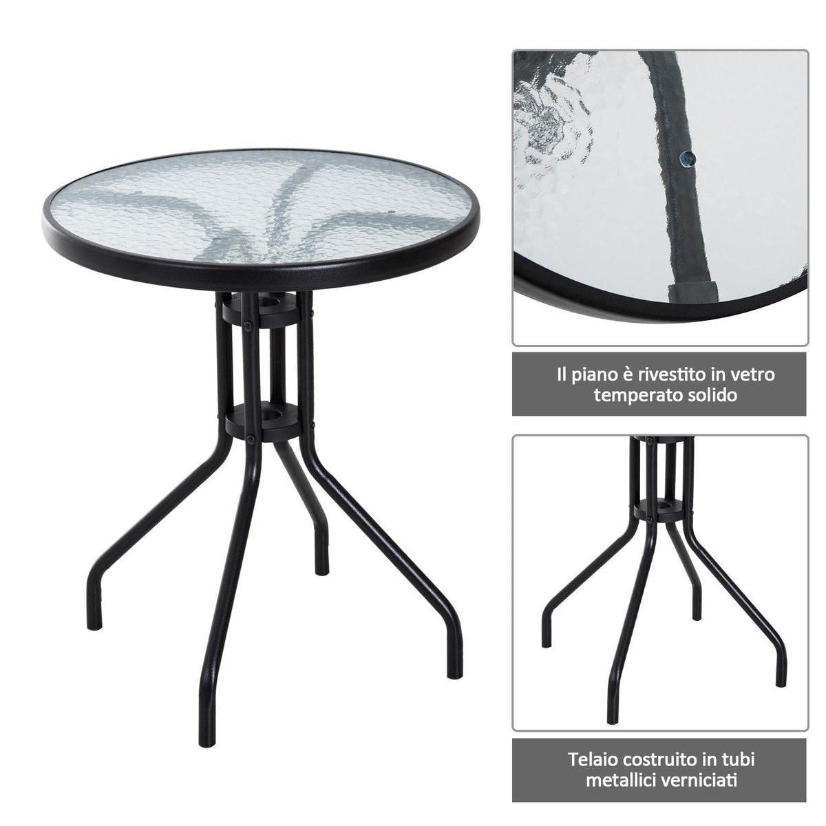 EasyComfort Tavolino tuintafelset 3-delig (tafel Ø60 cm + 2 inklapbare stoelen)