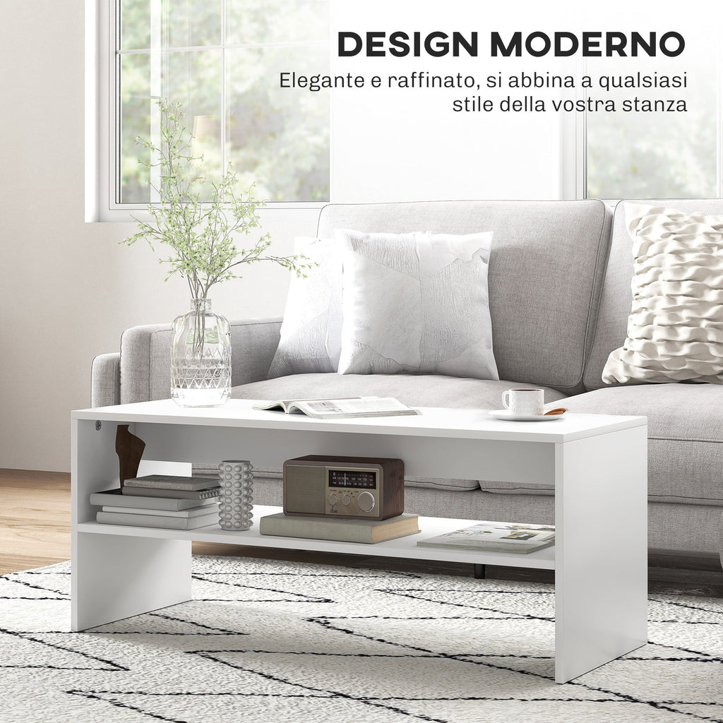 EasyComfort Tavolino da Caffè Moderno in Legno a 2 Livelli with Ripiano Aperto, 100x40x41.5 cm, white