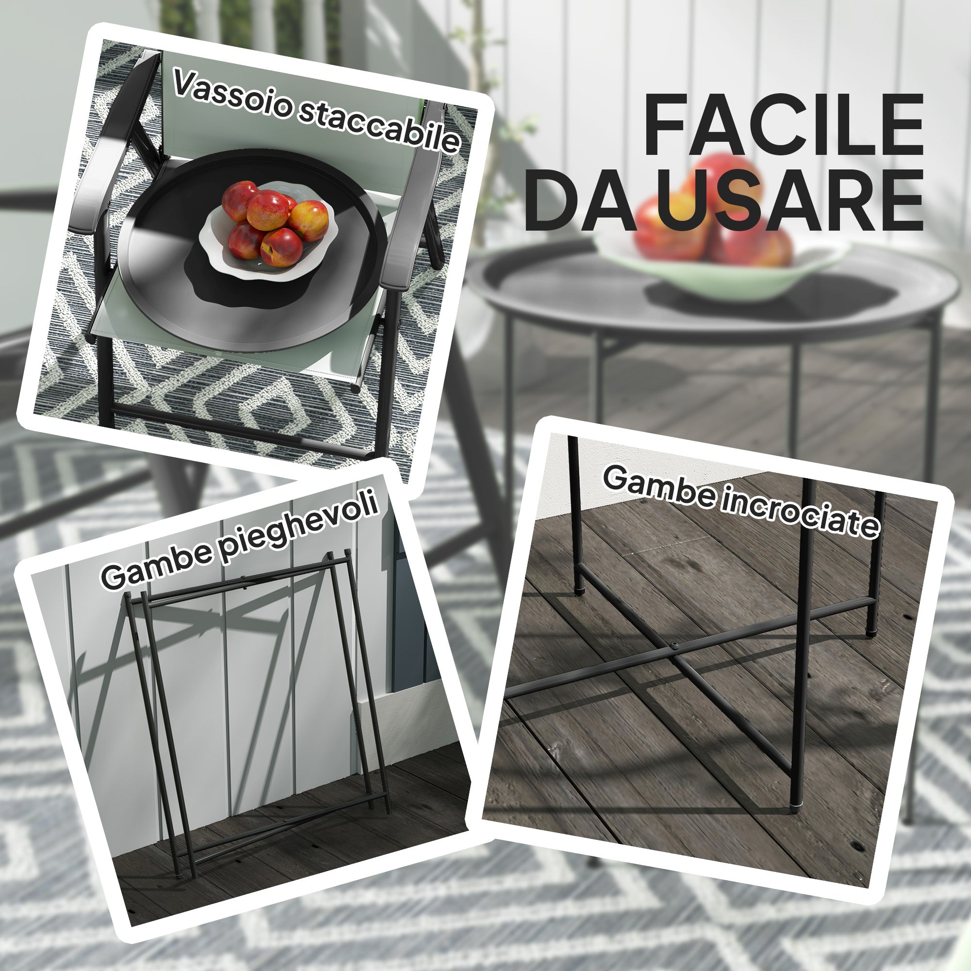 EasyComfort Tavolino da Giardino buitentafel Ø46 x 50A cm zwart