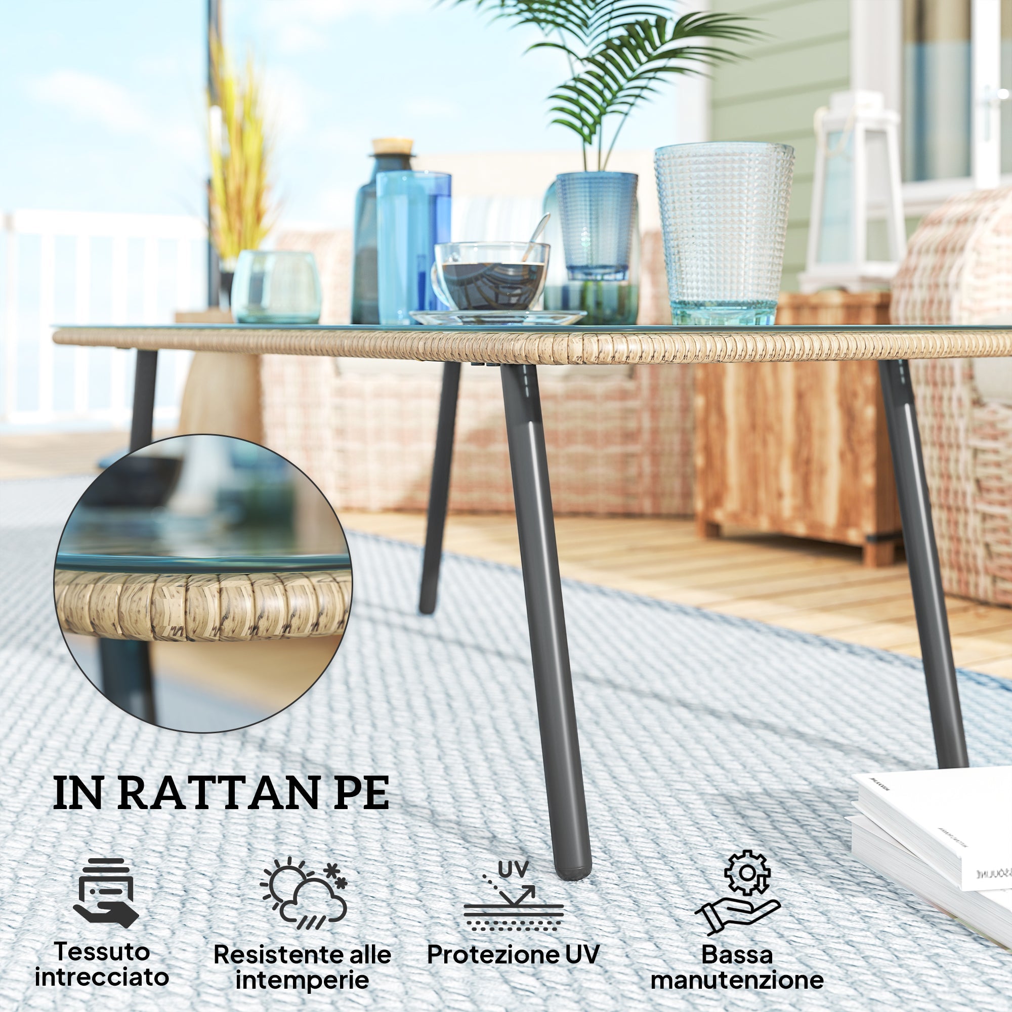 EasyComfort Rattan tuintafel 110x60x40 cm houtlook
